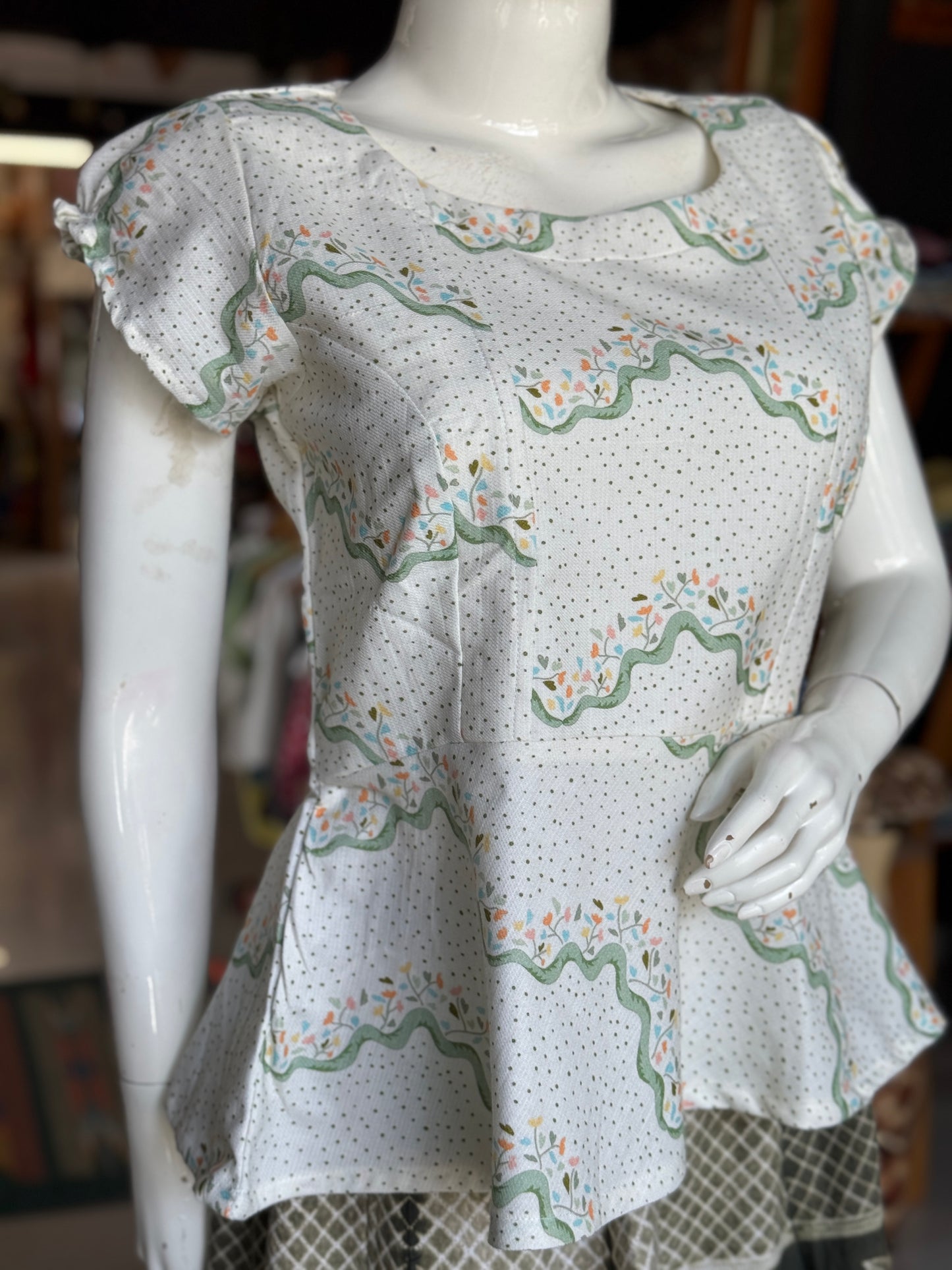 Dots n flowers handwoven digital printed cotton peplumtop