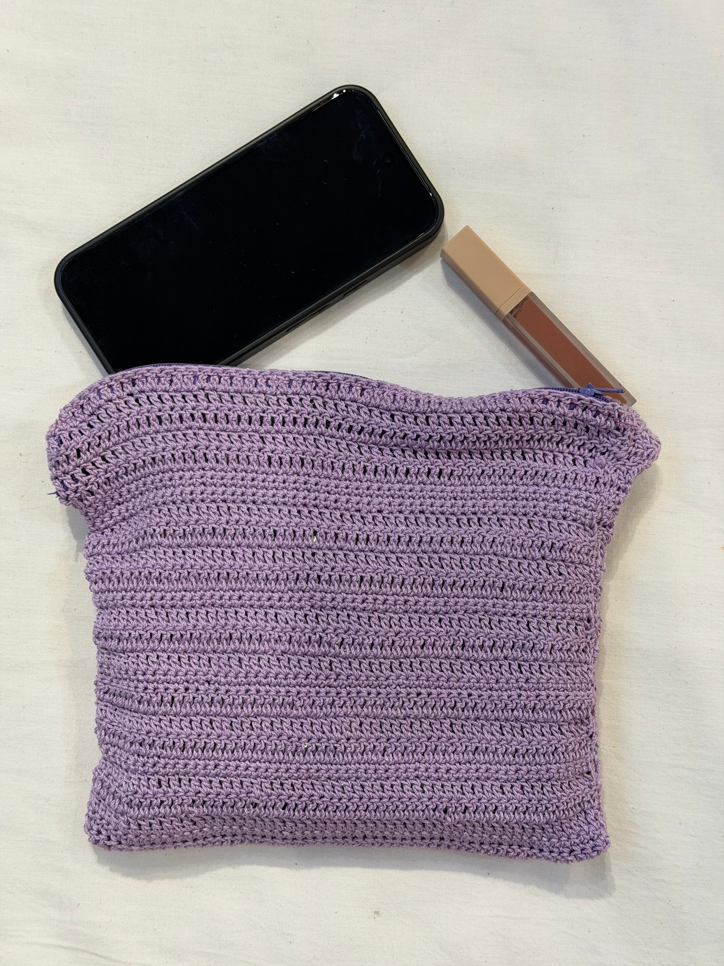 Zippered crochet pouch - handcrafted - color options available