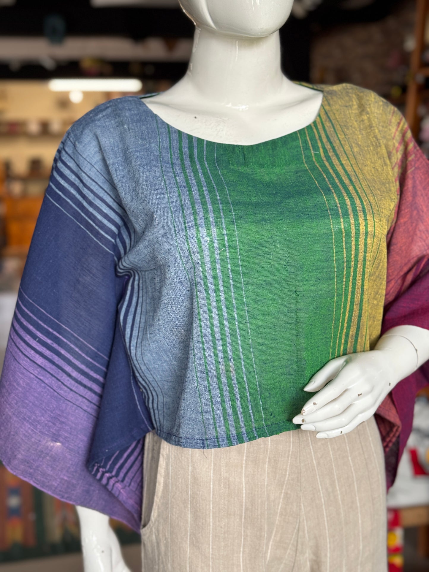 Rainbow handwoven kala cotton kaftan crop top / blouse