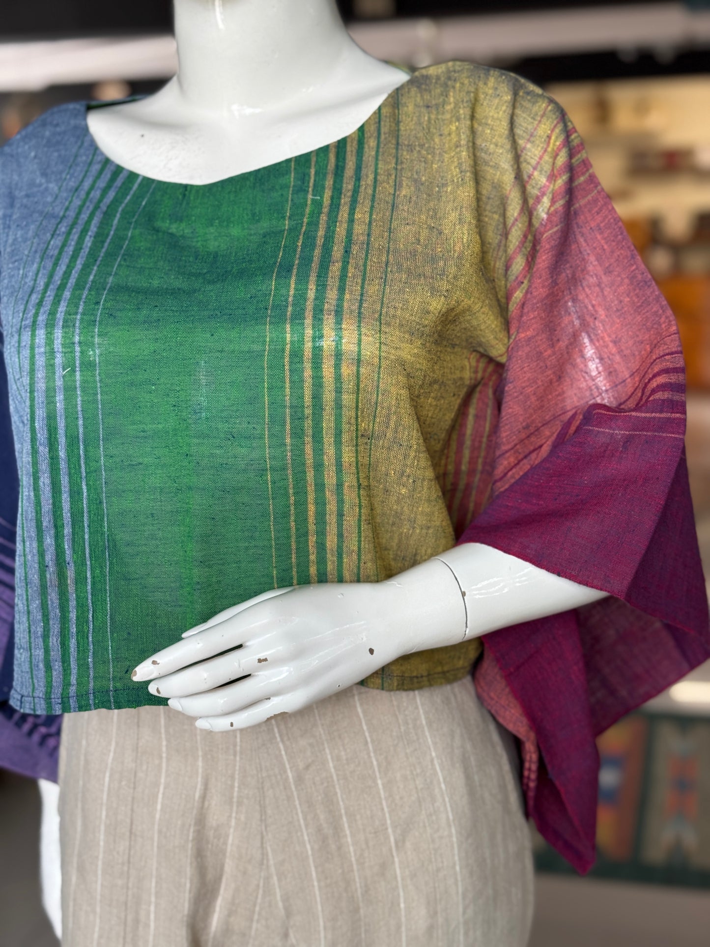 Rainbow handwoven kala cotton kaftan crop top / blouse