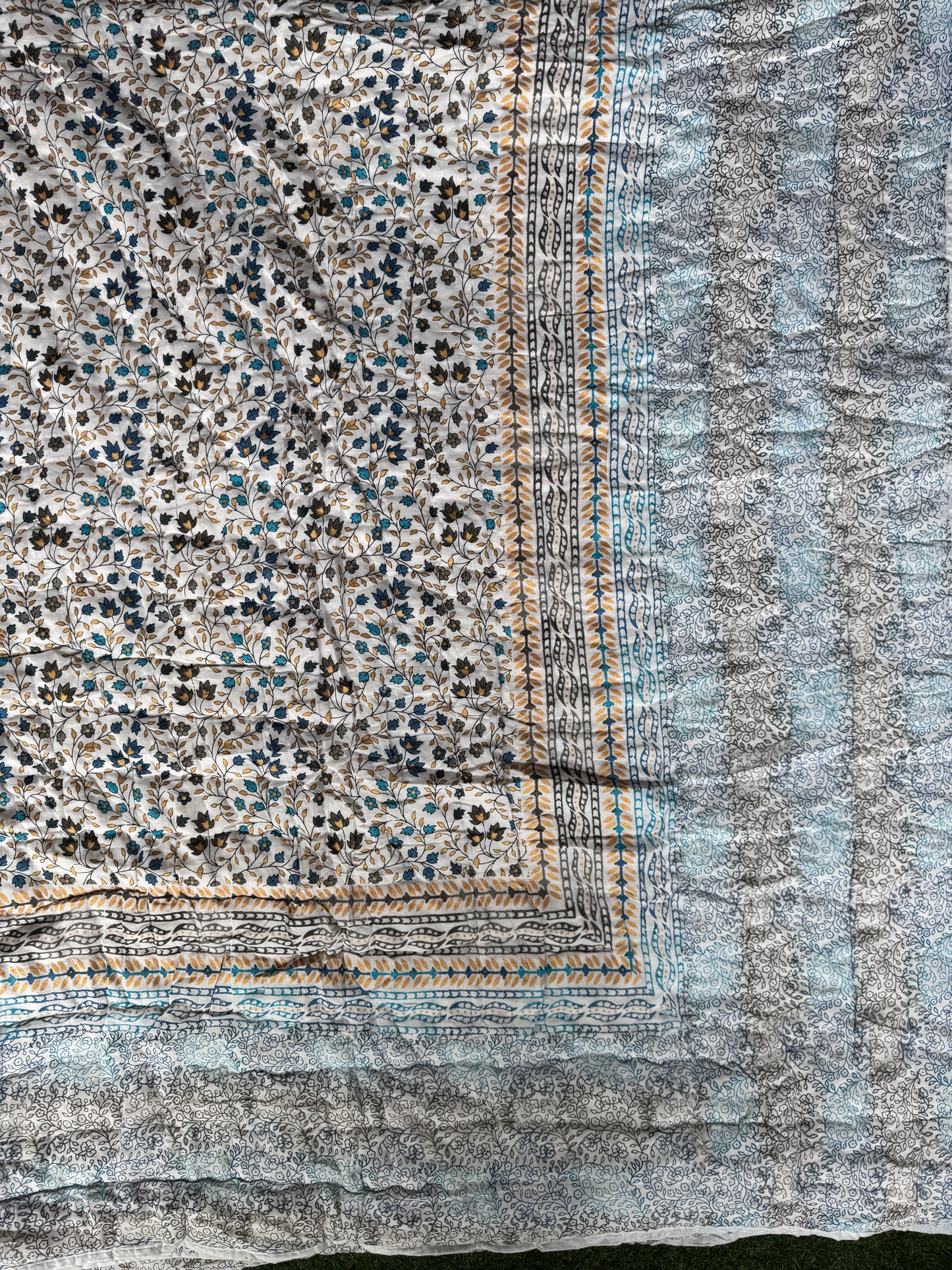 Hand block printed cotton quilt- king size 90 x 108 inches - multiple designs available