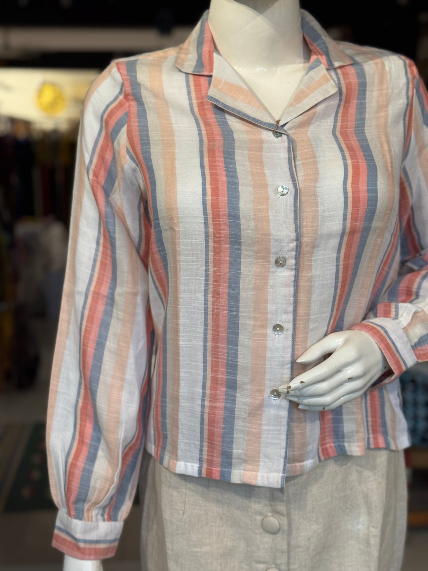 White peach pink stripes soft cotton shirt for women