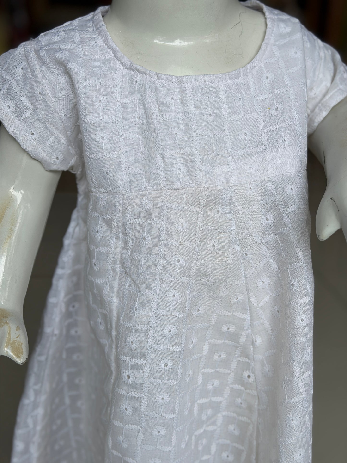 White hakoba cotton anarkali kurti /dress for girls