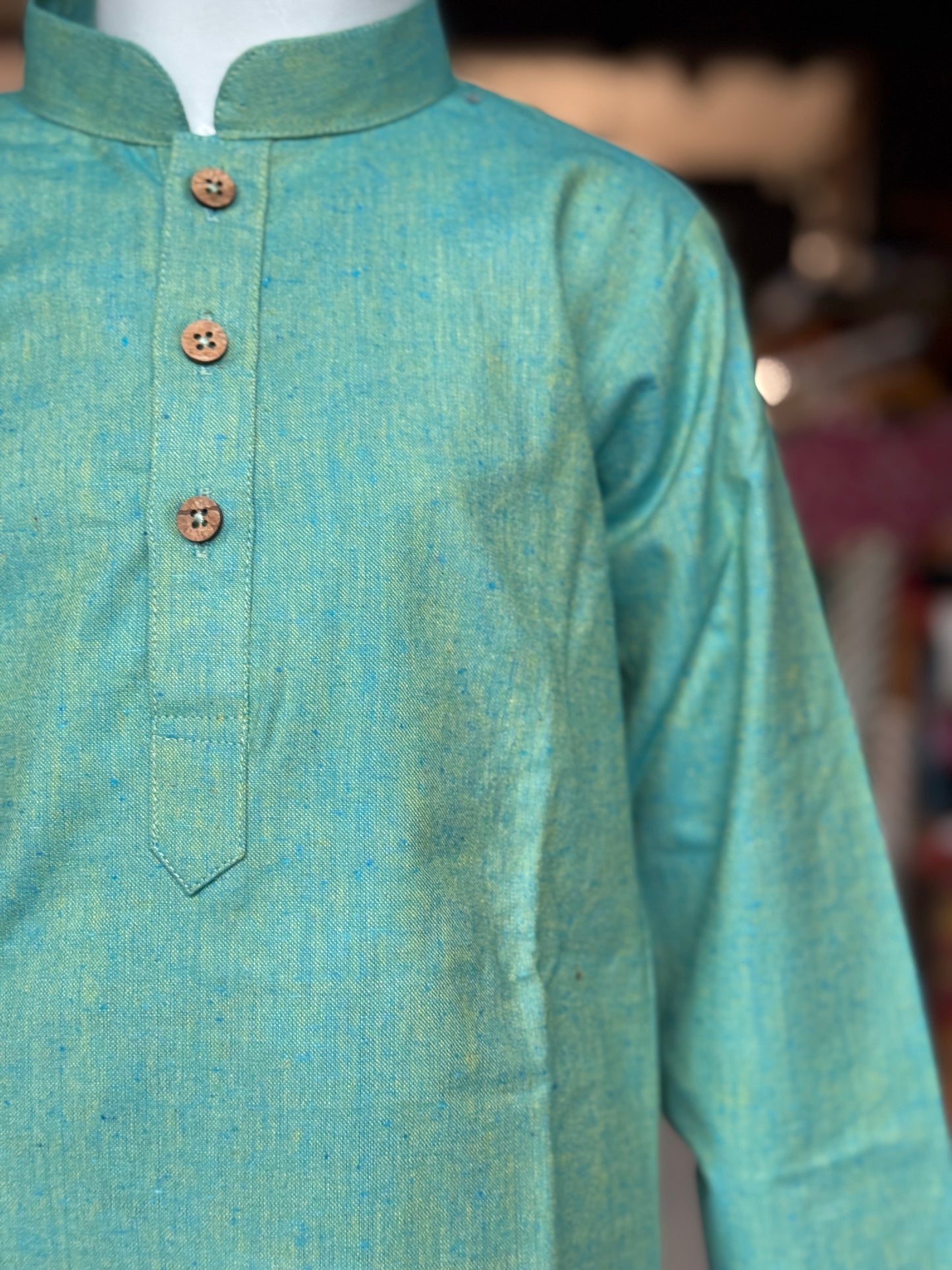 Green and yellow hand spun hand woven cotton kurta, dhoti - 2 piece cotton ethnic set for boys