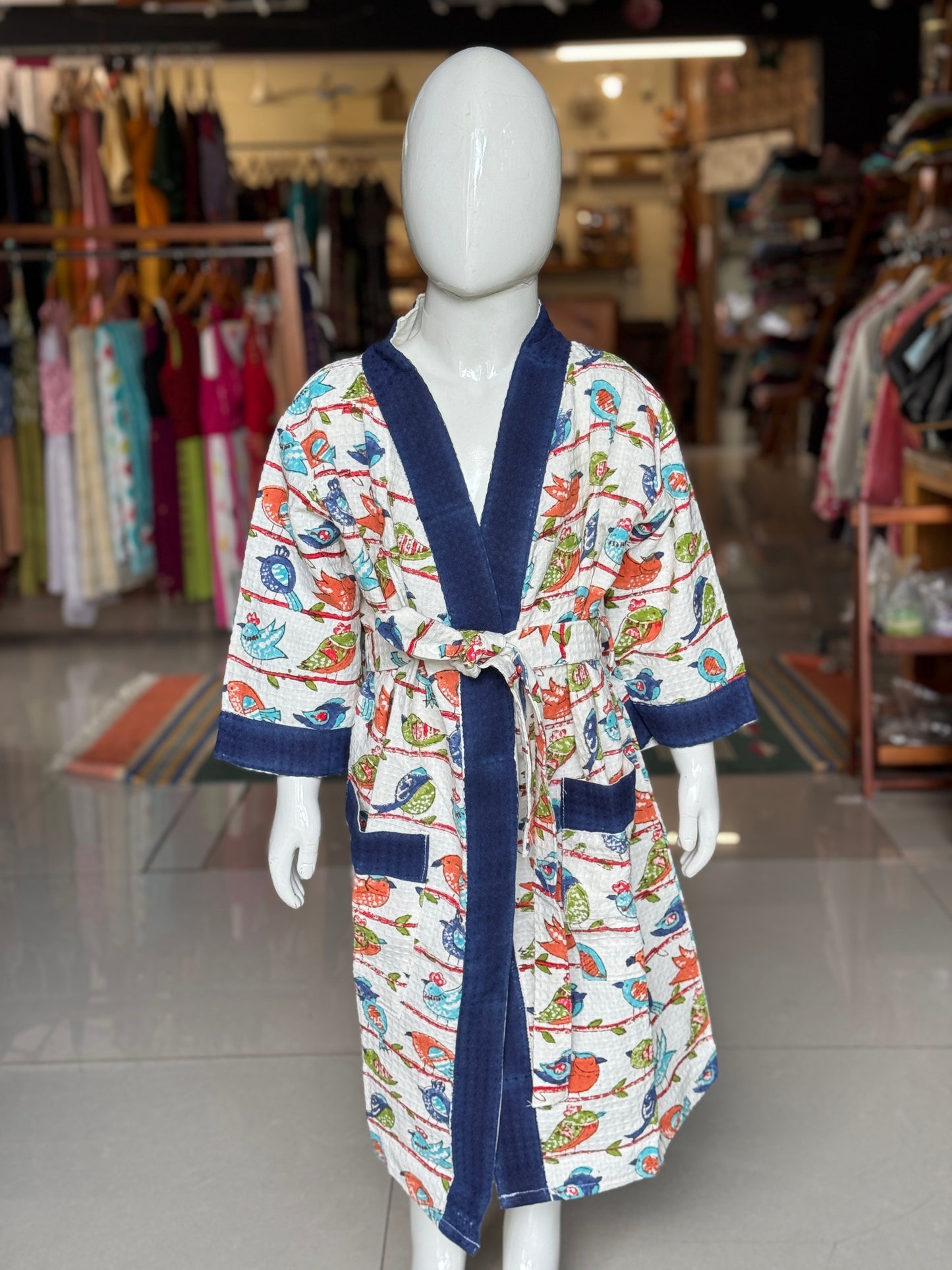 Bath robe / swim suit cover up for children - hand block printed waffle cotton - multiple prints and sizes