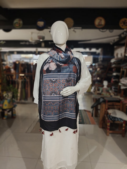 Ajrakh cotton stole - hand block geometric prints