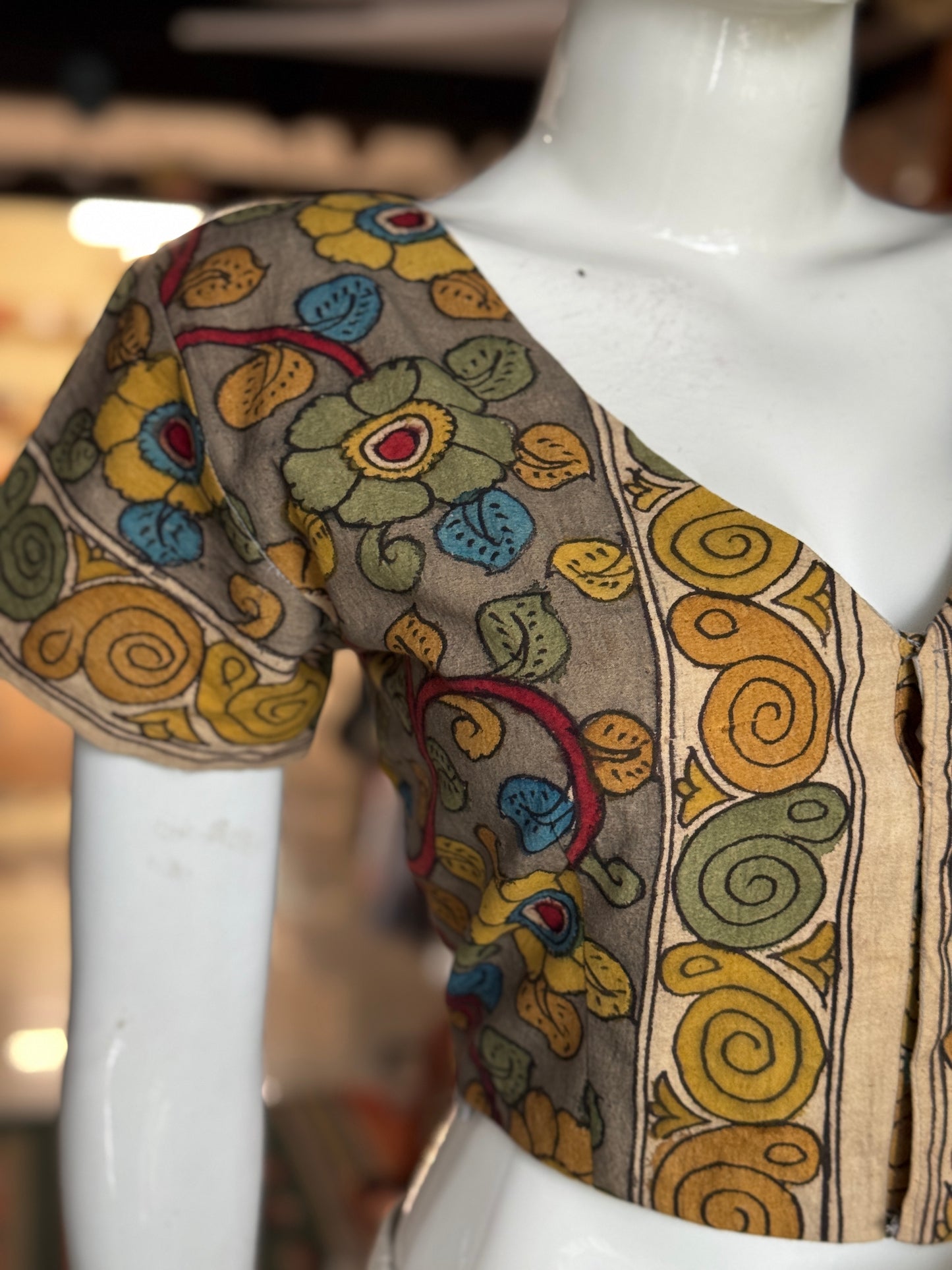 Pen kalamkari hand painted cotton with sleeves blouse with lining - multiple colors and designs available
