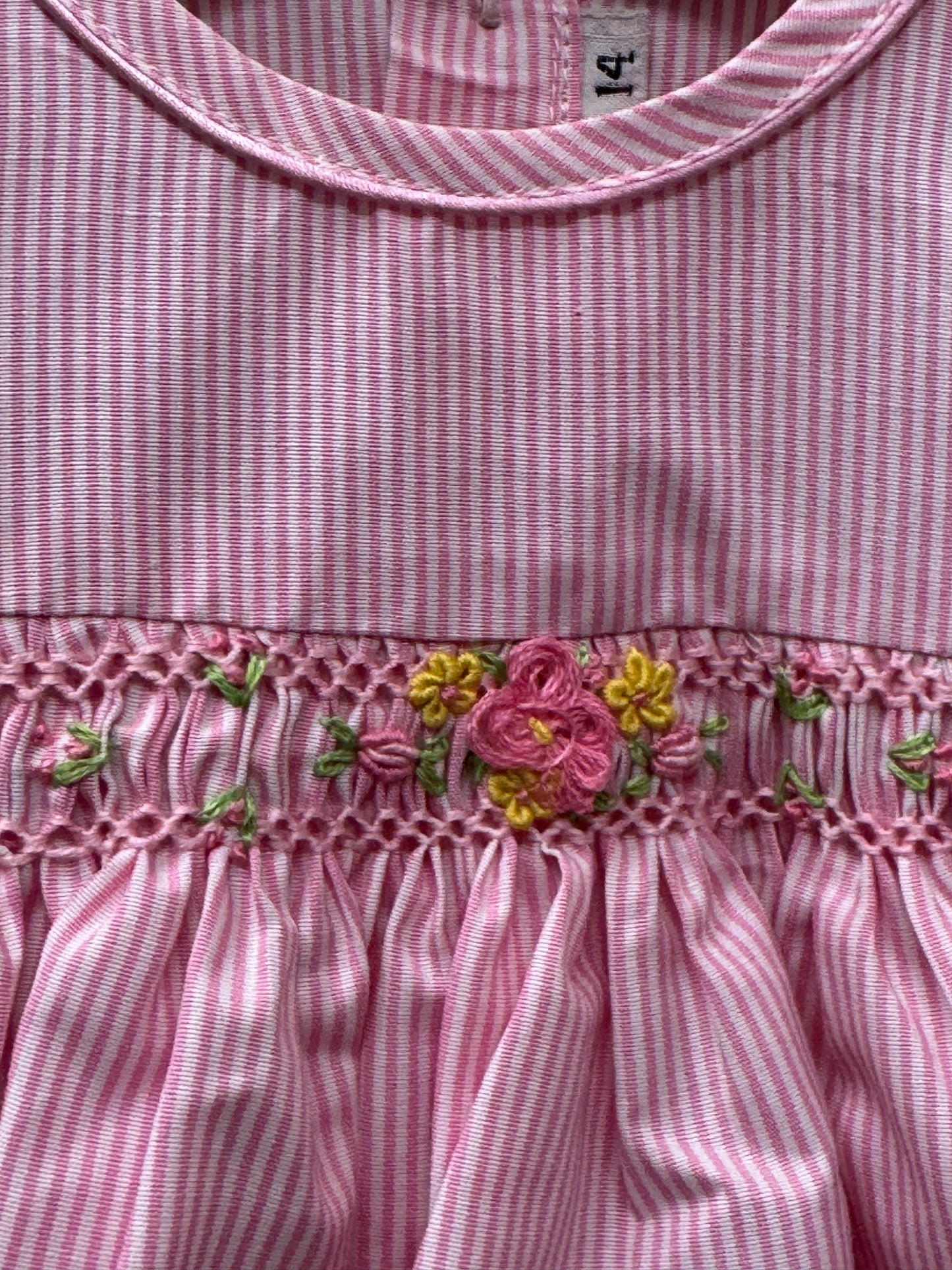 Pink stripes hand embroidered smocking cotton frock for little girls
