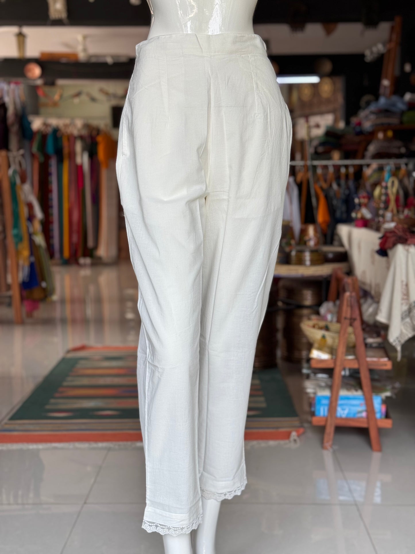 Off white cotton straight pants - mix n match with kurtis