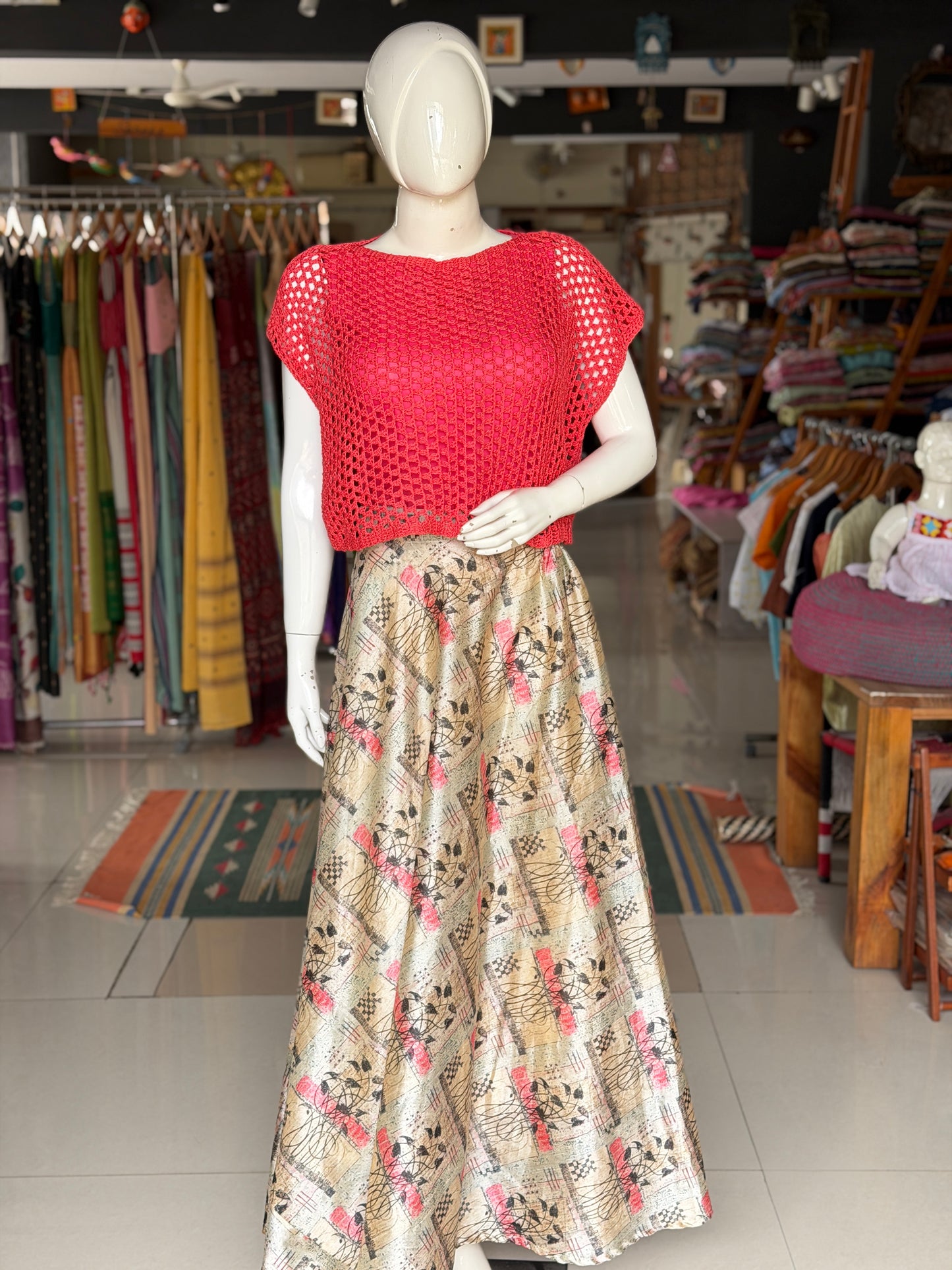 Peach hand crocheted cotton top - free size