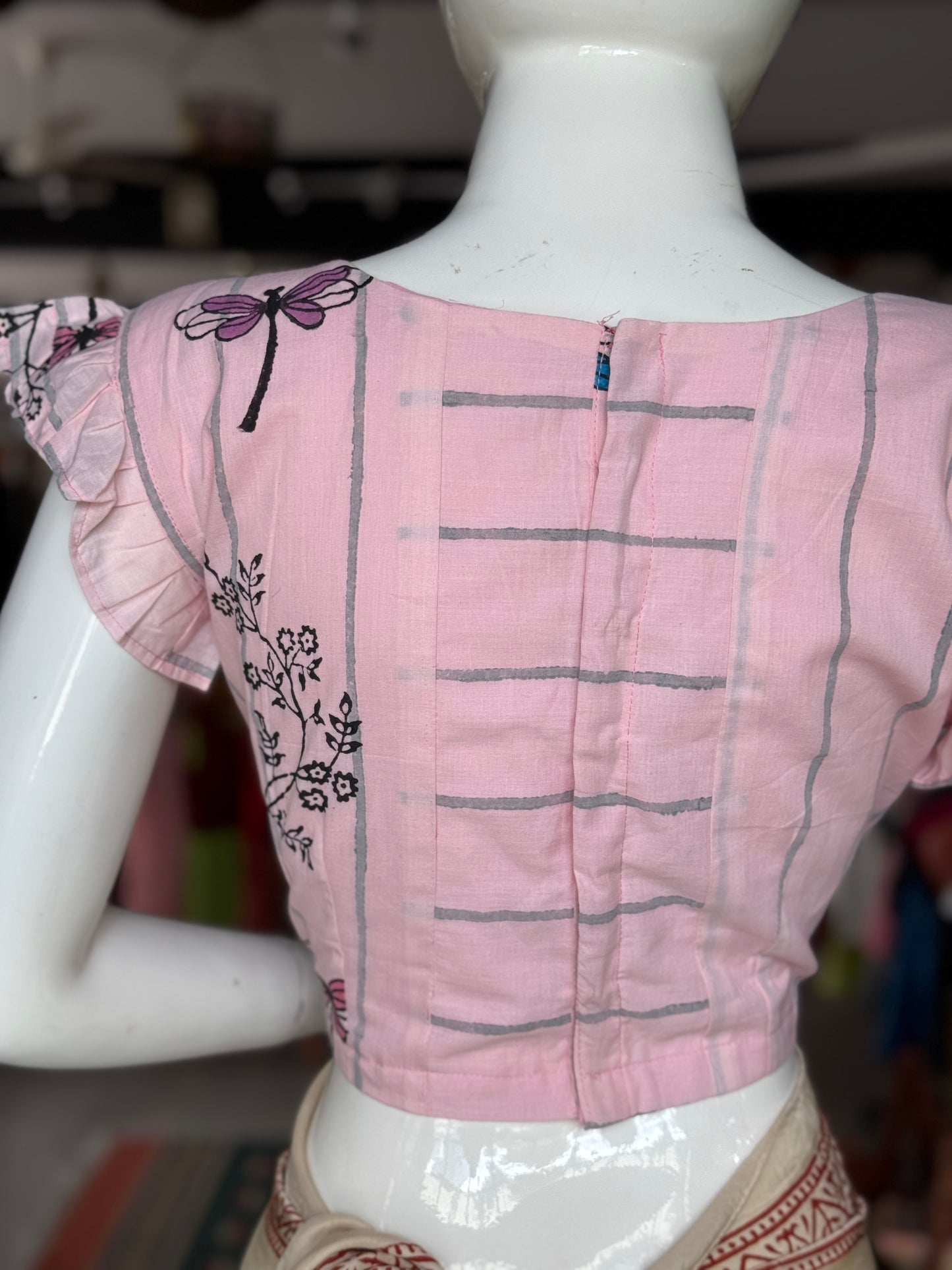 Light pink hand block printed cotton blouse