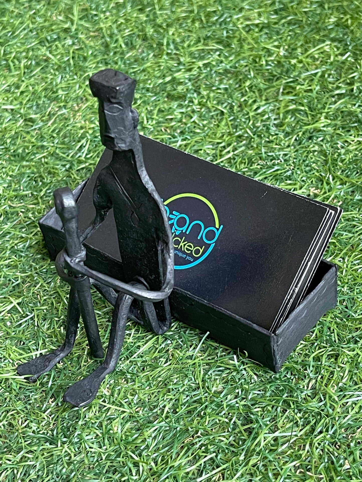 Sitting man - cards holder, handcrafted wrought iron