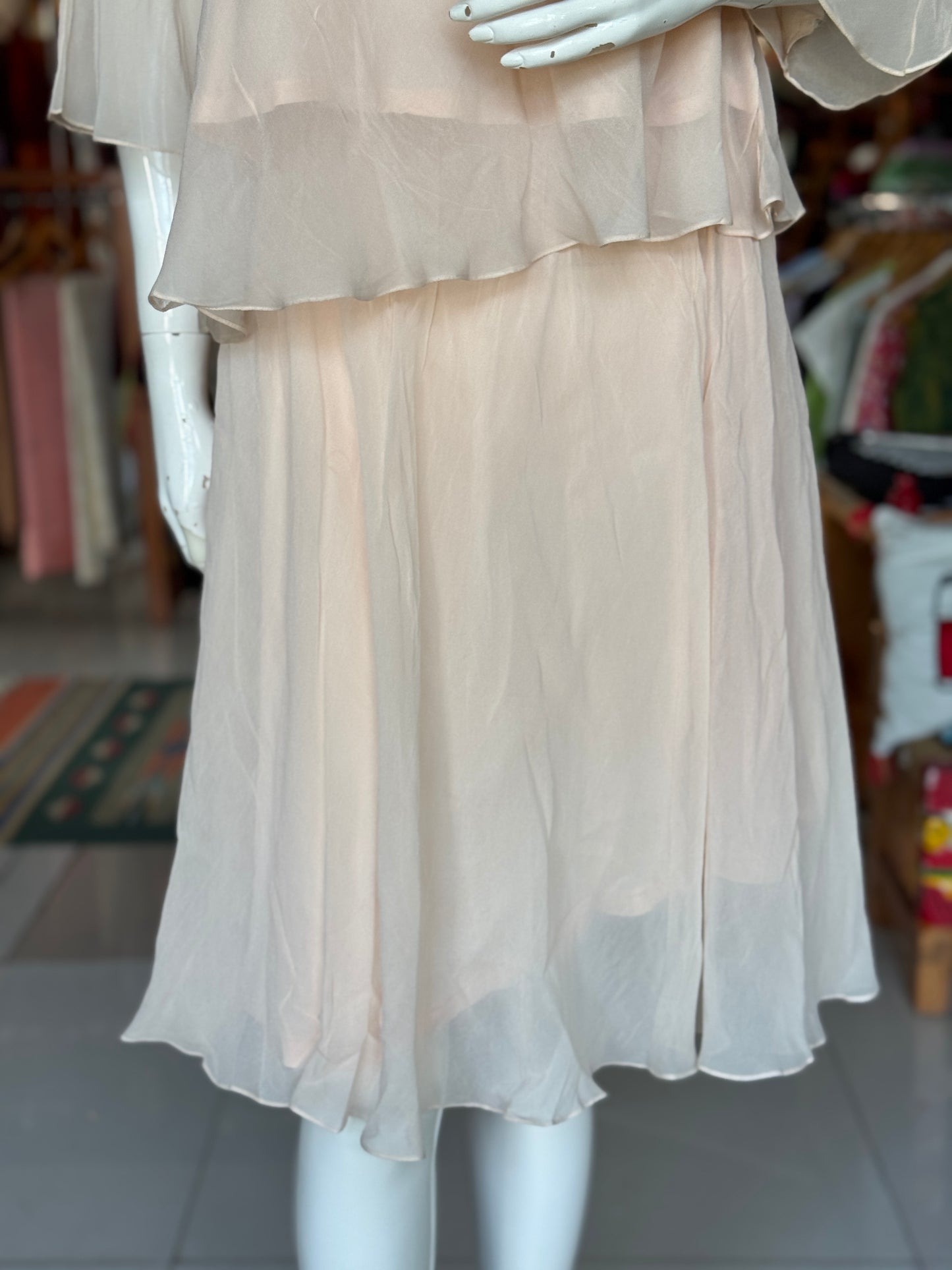 Peach soft georgette umbrella asymmetrical hem top and skirt - 2 piece set