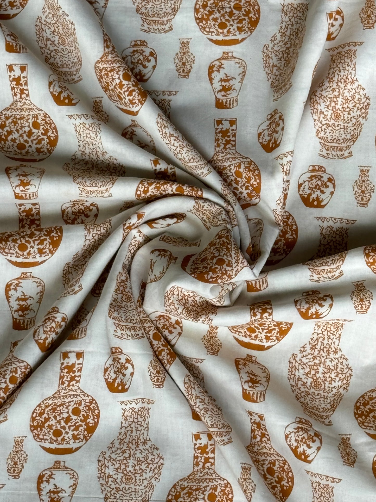 Pots design hand block printed soft cotton fabric