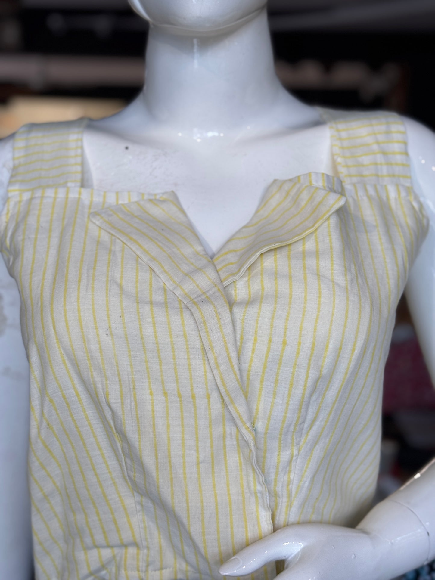 Yellow stripes soft cotton sleeveless crop top / blouse