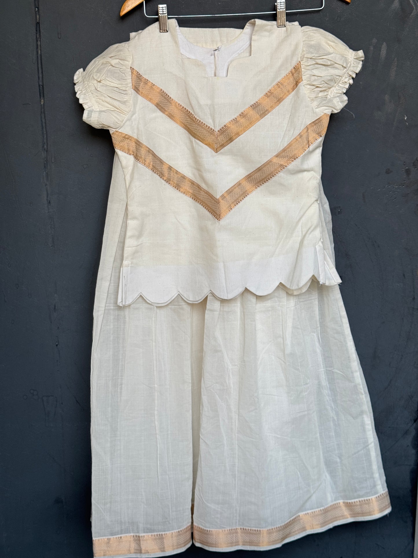 Off white Mangalagiri handwoven lehenga skirt and top - Nizam zari border coord set