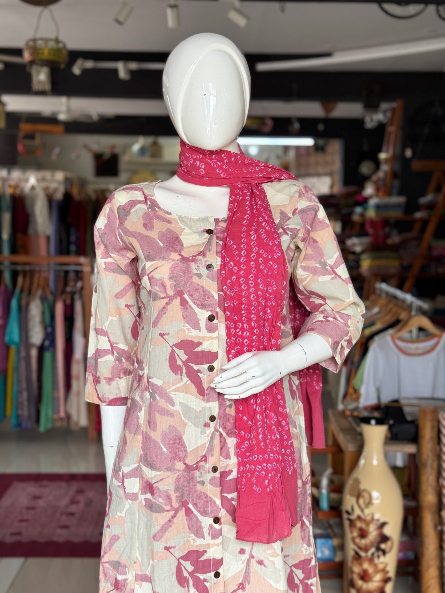 Pink bandini hand tie dye cotton stole