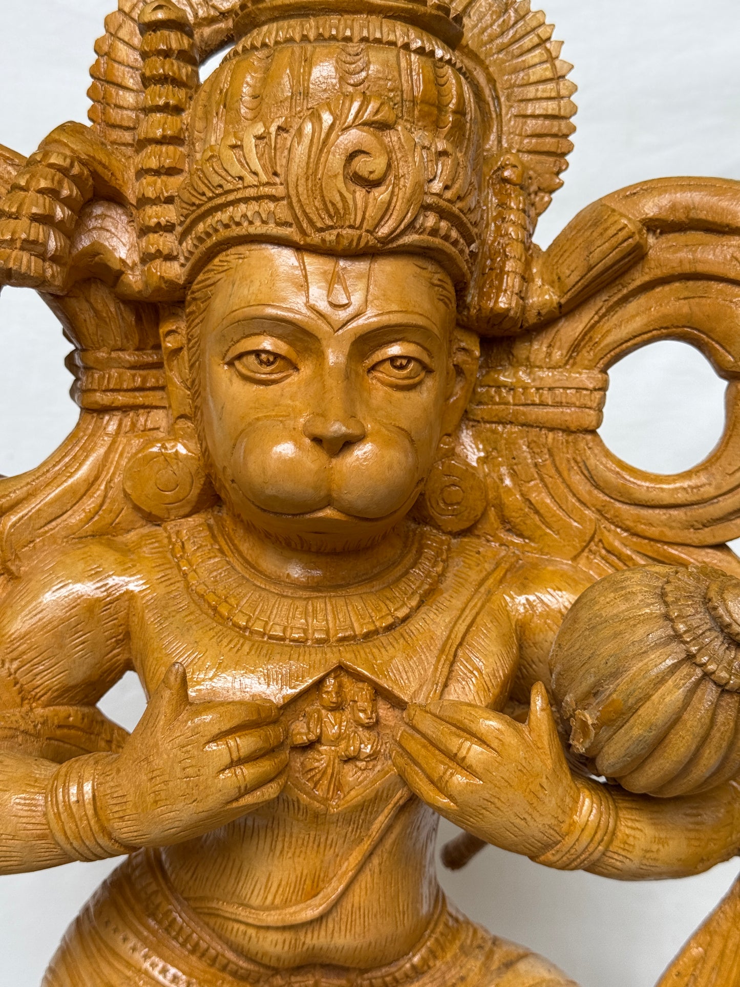 Hanuman ji  statue revealing Lord Rama and Sita ma in his chest - hand carved white wood