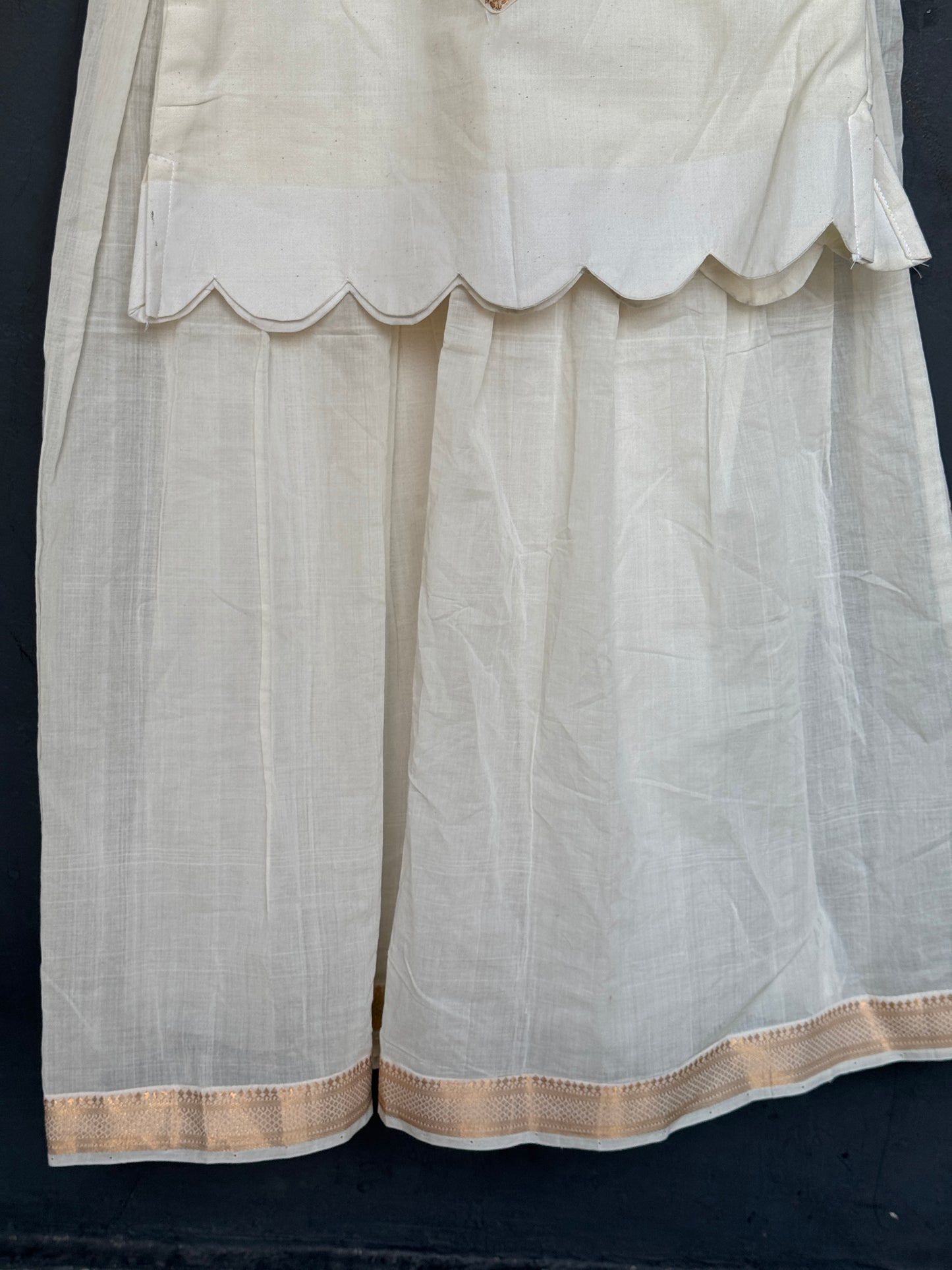 Off white Mangalagiri handwoven lehenga skirt and top - Nizam zari border coord set