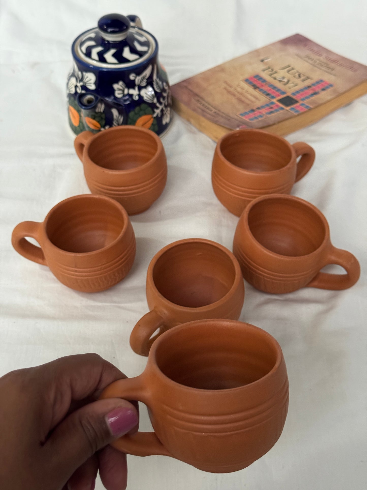 Clay tea cups - 6 pieces set - design options available