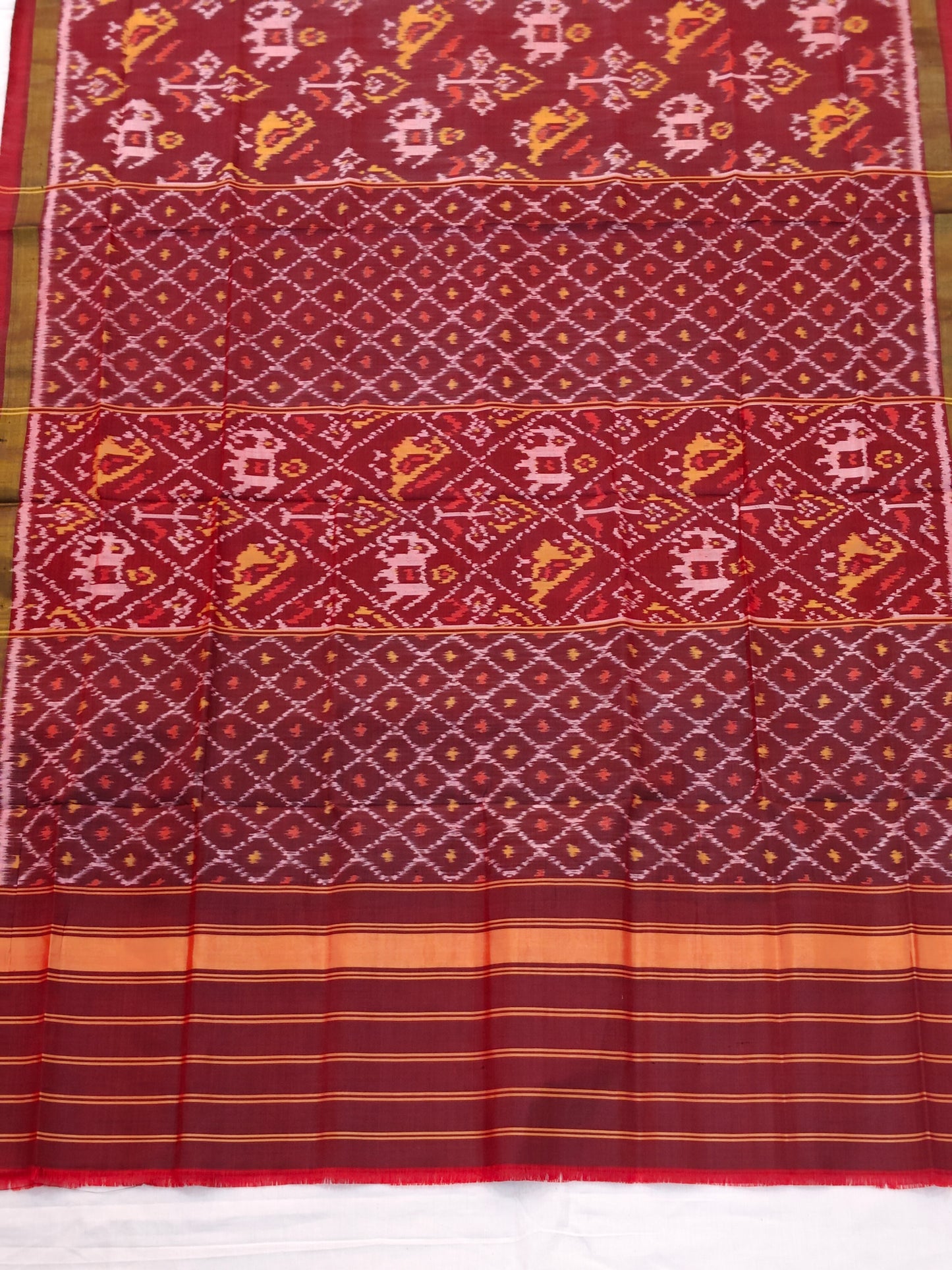 Maroon handwoven mulberry silk ikat patola dupatta