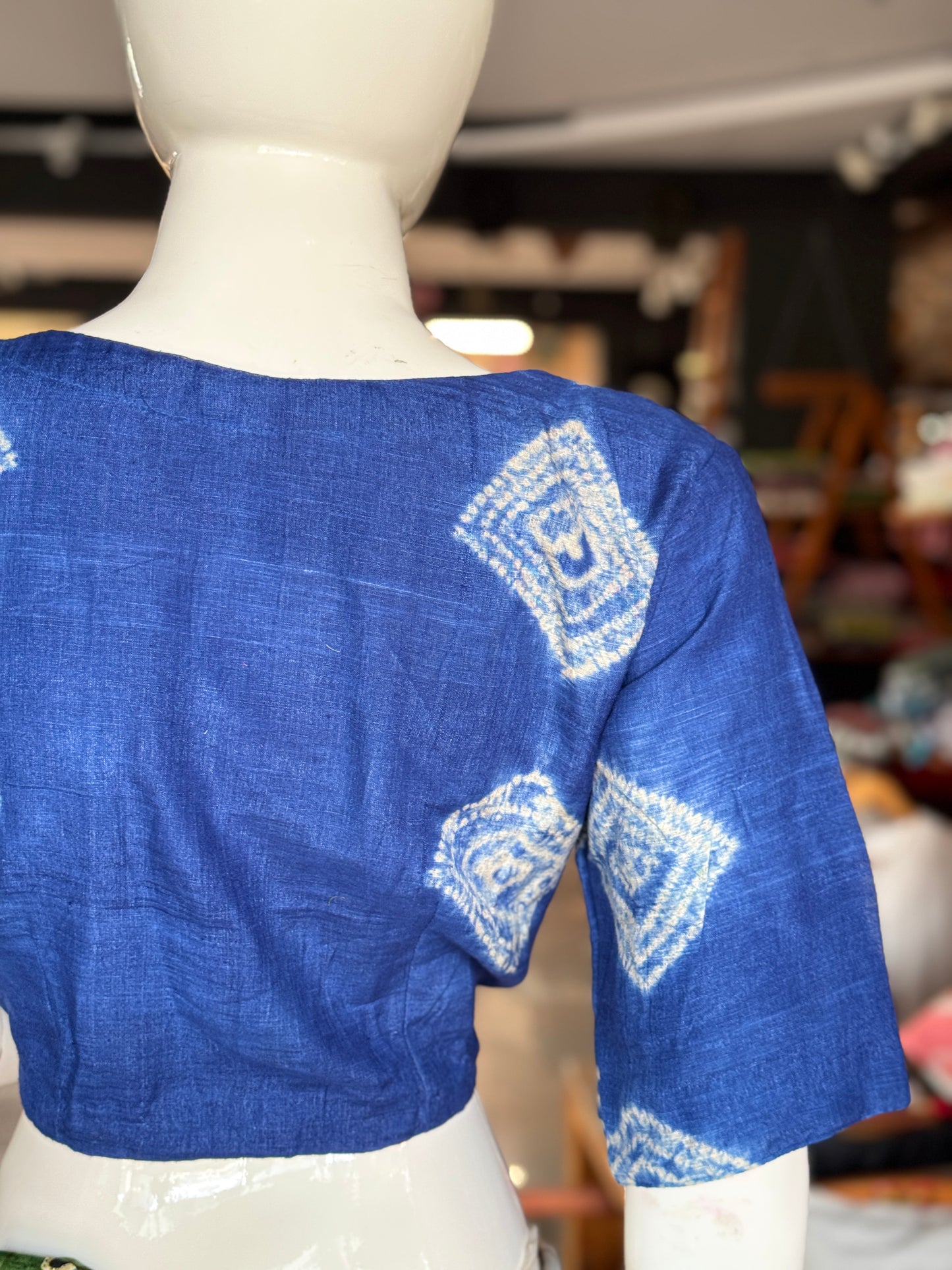 Blue needle tie n dye shibori silk blouse