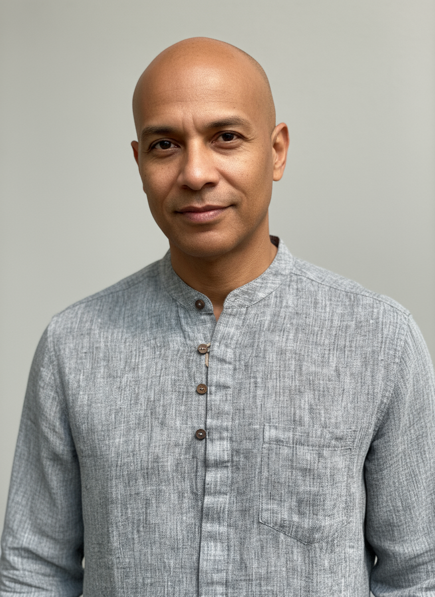 Grey linen handwoven full sleeves kurta style shirt for men