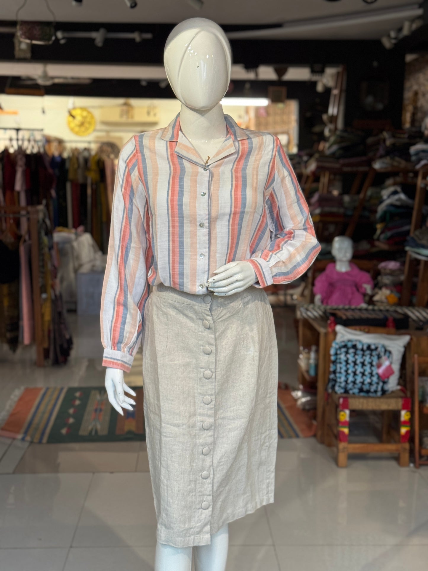 White peach pink stripes soft cotton shirt for women