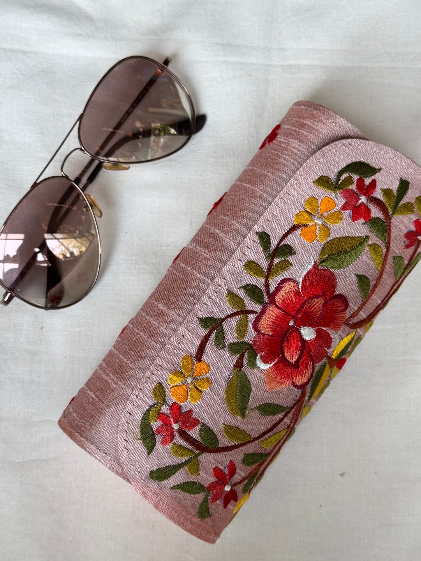 Embroidered hard base goggles / spectacles case with magnetic closure