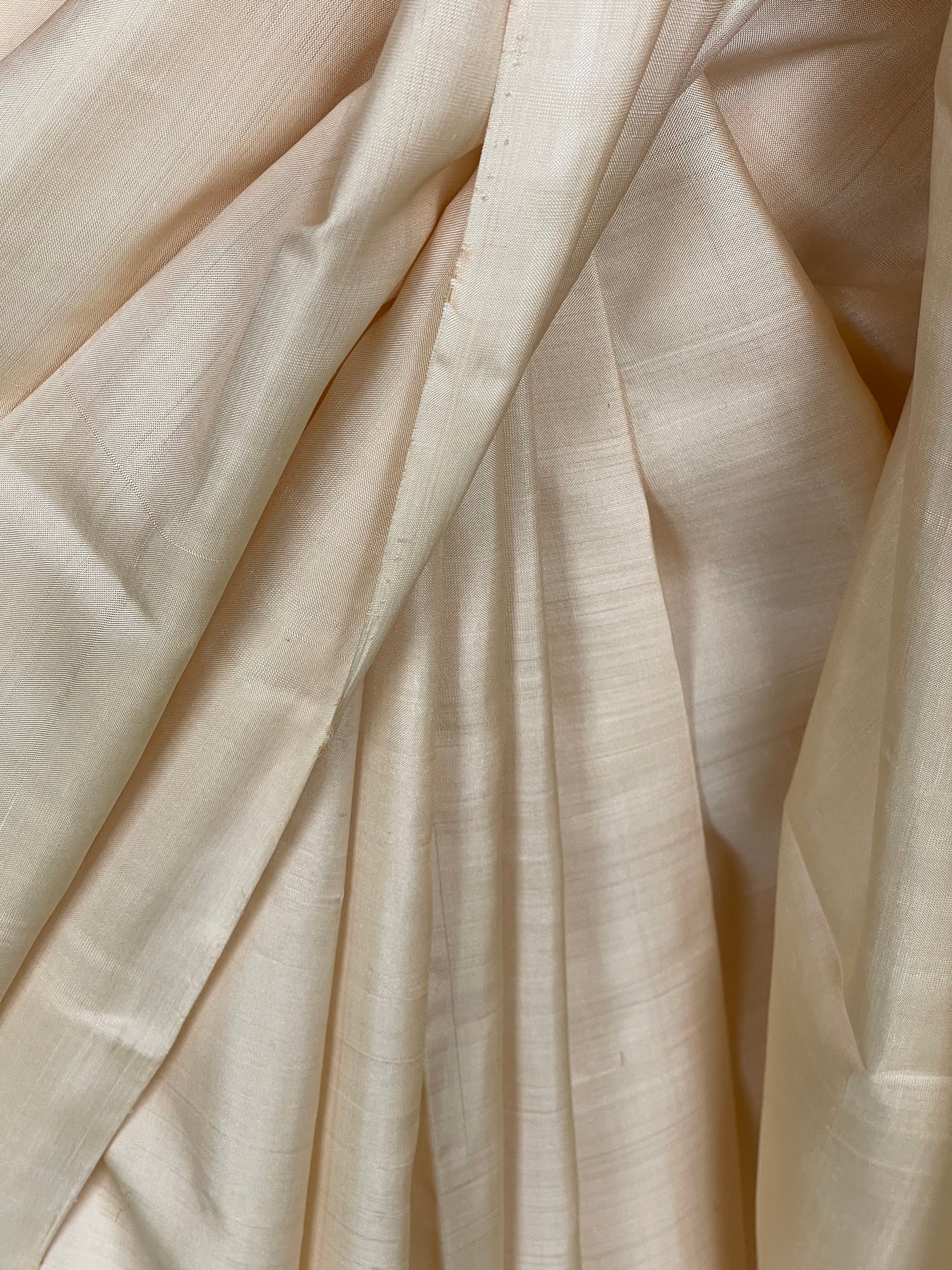 Cream plain pure silk handloom kanjeevaram pattu yardage saree