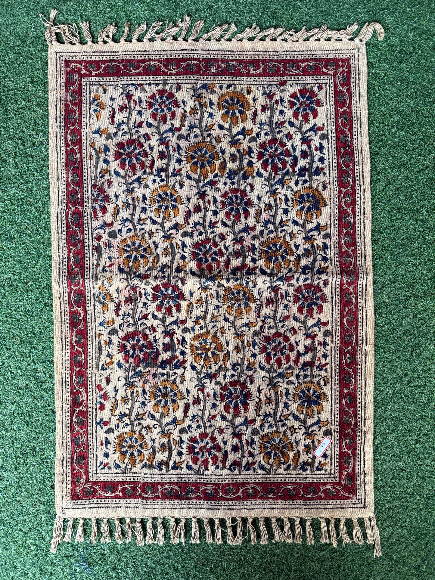 2 x 3 feet cotton Kalamkari hand block printed durrie / carpet / rug