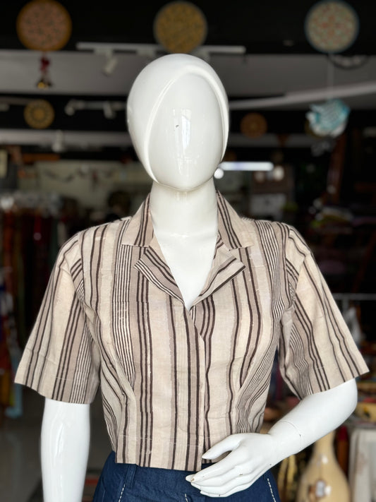 Stripes cotton hand block printed cropped shirt