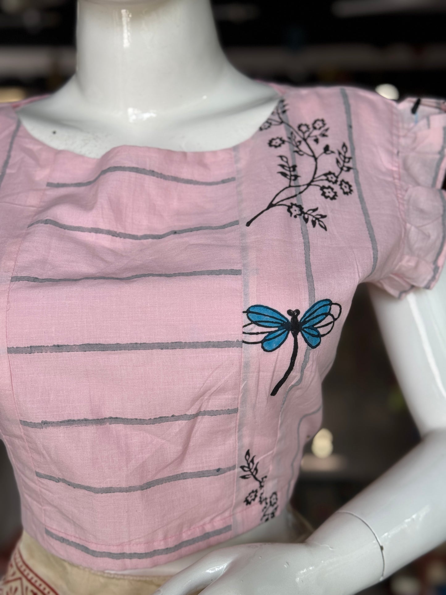 Light pink hand block printed cotton blouse