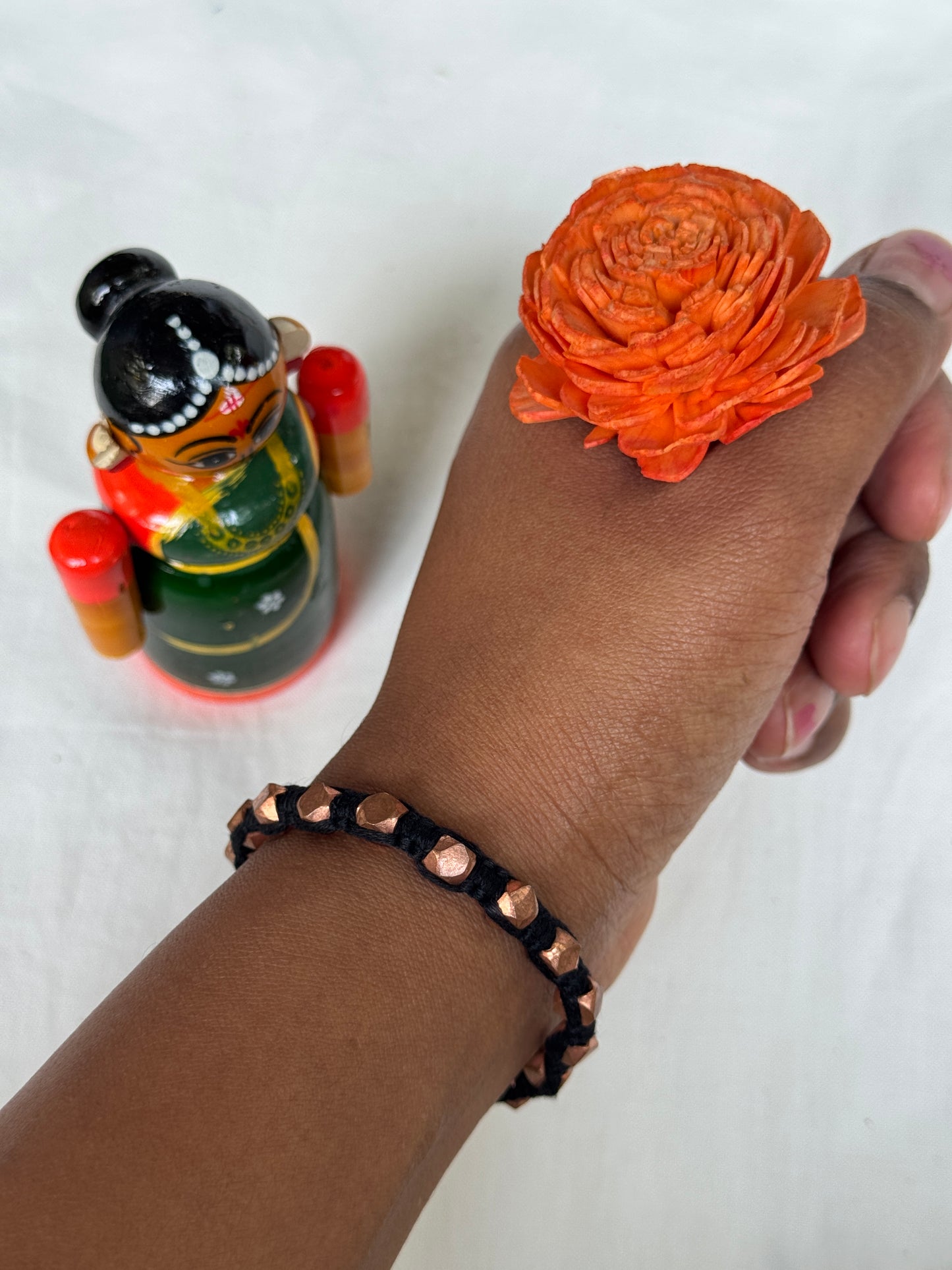 Nazariya bracelet - brass dokra handcrafted beads with black thread - single