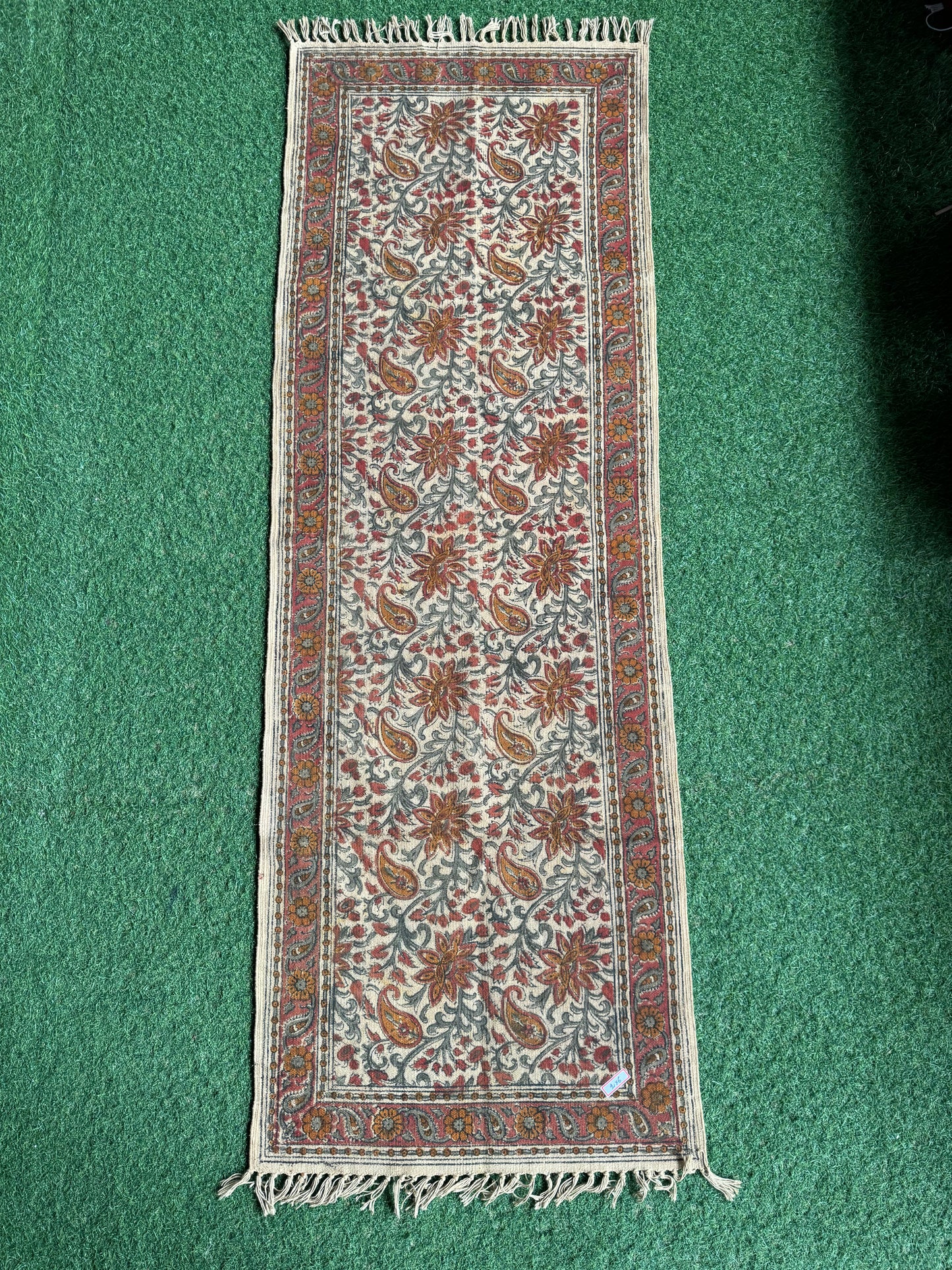 2 x 6 feet cotton Kalamkari hand block printed runner carpet / durrie