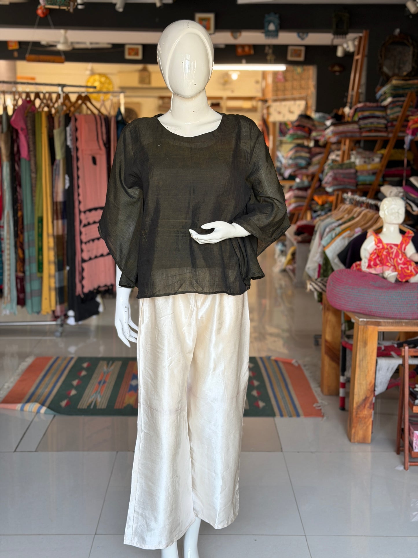 Cream lustrous Mashru pants for women