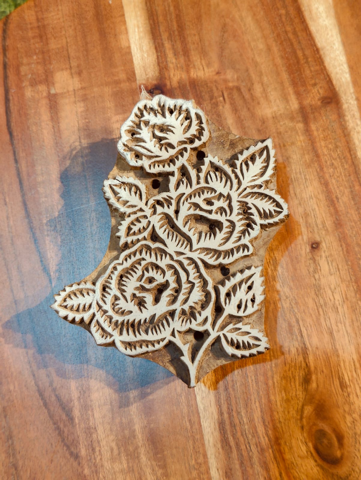 Flowers design wooden hand carved block for printing and decor cute DIY gifts for children