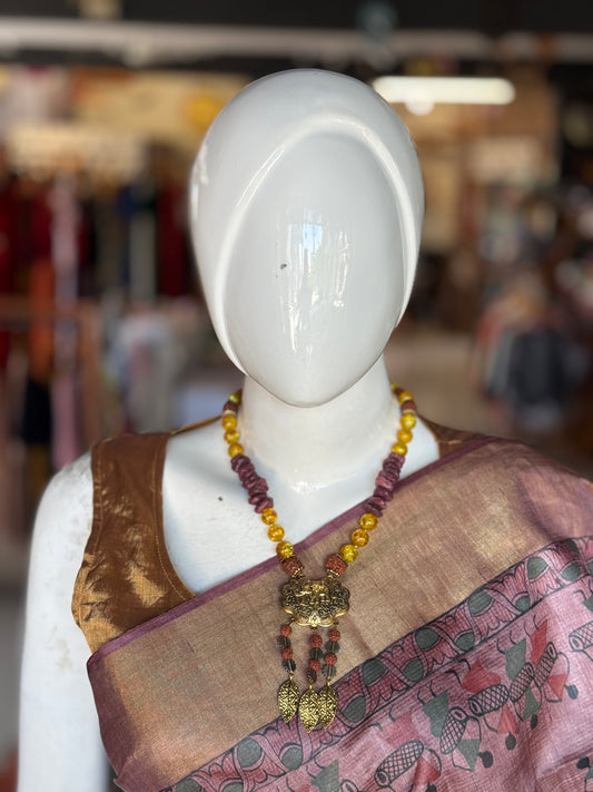 Rudraksha Neckpiece with Elephant pendant, leaf drops and earrings set