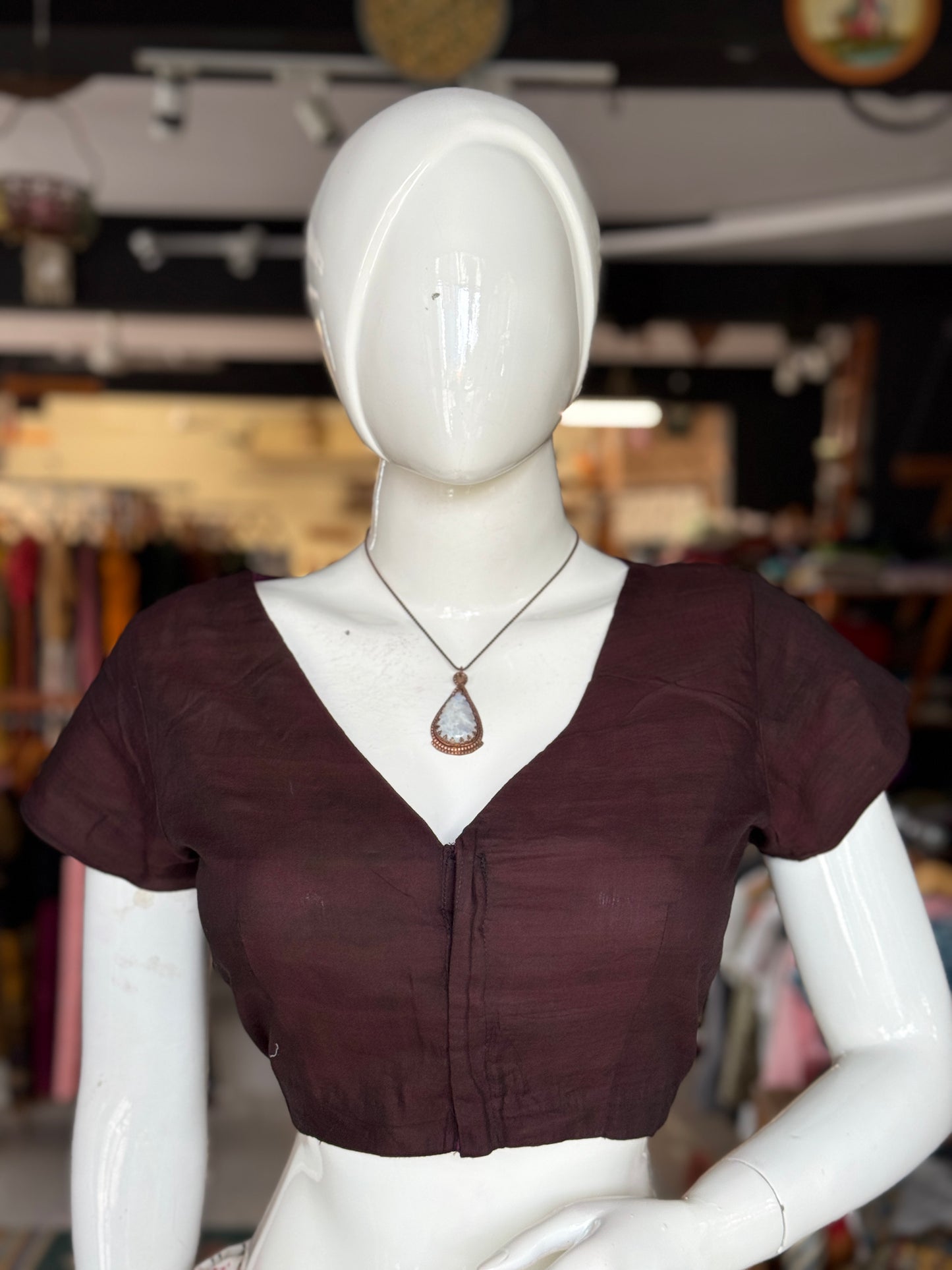 Brown silk cotton handwoven, light hand block printed blouse - multiple styles