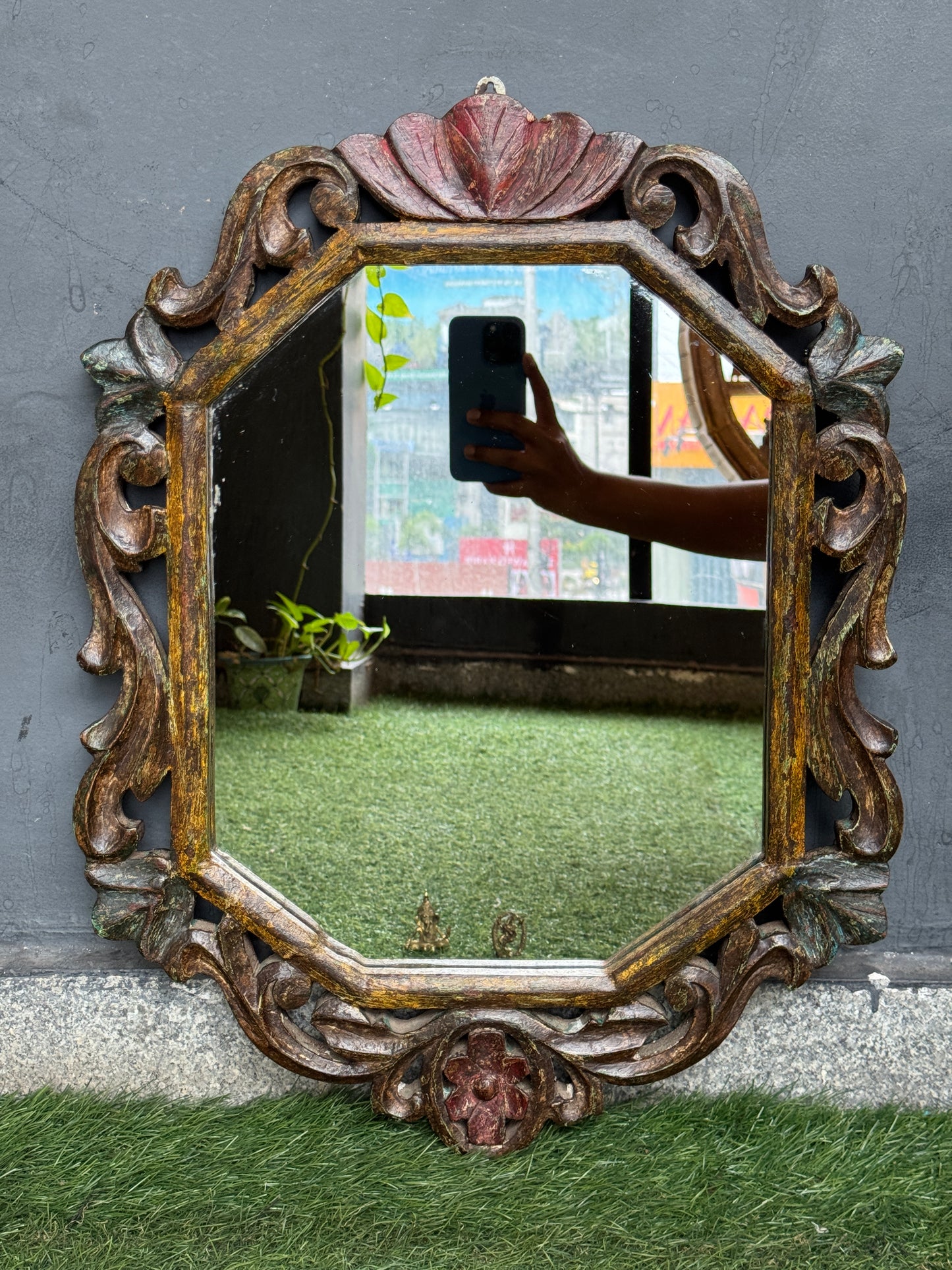 Mirror in distress finish wooden frame - hand crafted wall decor - click to see options available