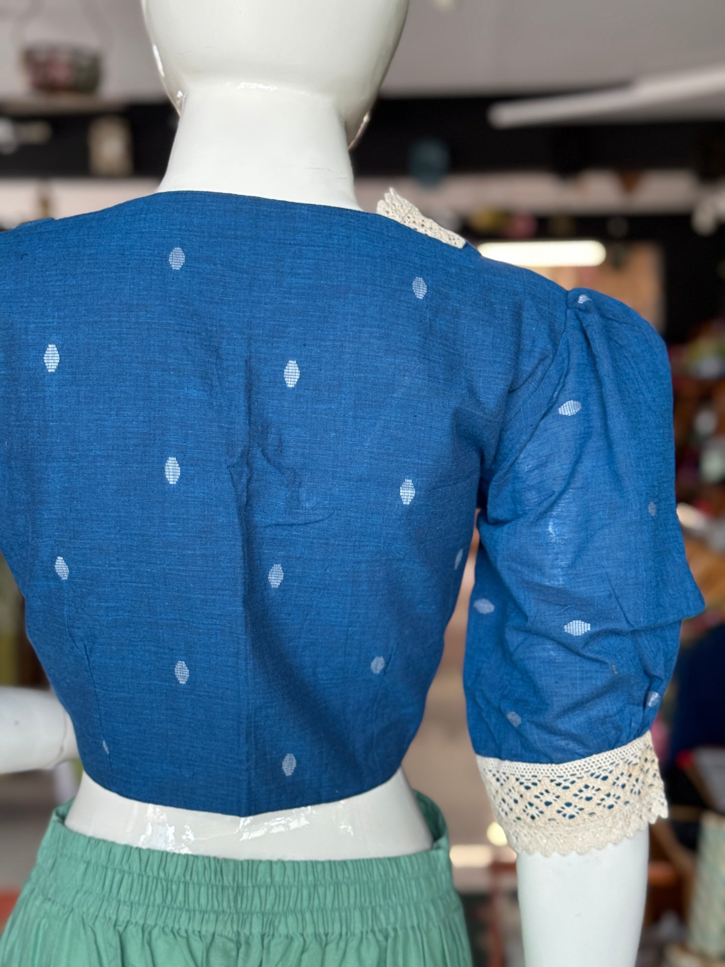 Puff sleeves cotton blouse with lace trims - color options available