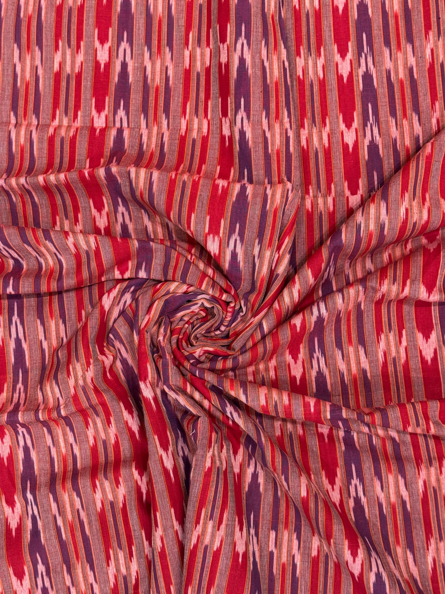 Red and violet stripes - handloom ikat cotton fabric