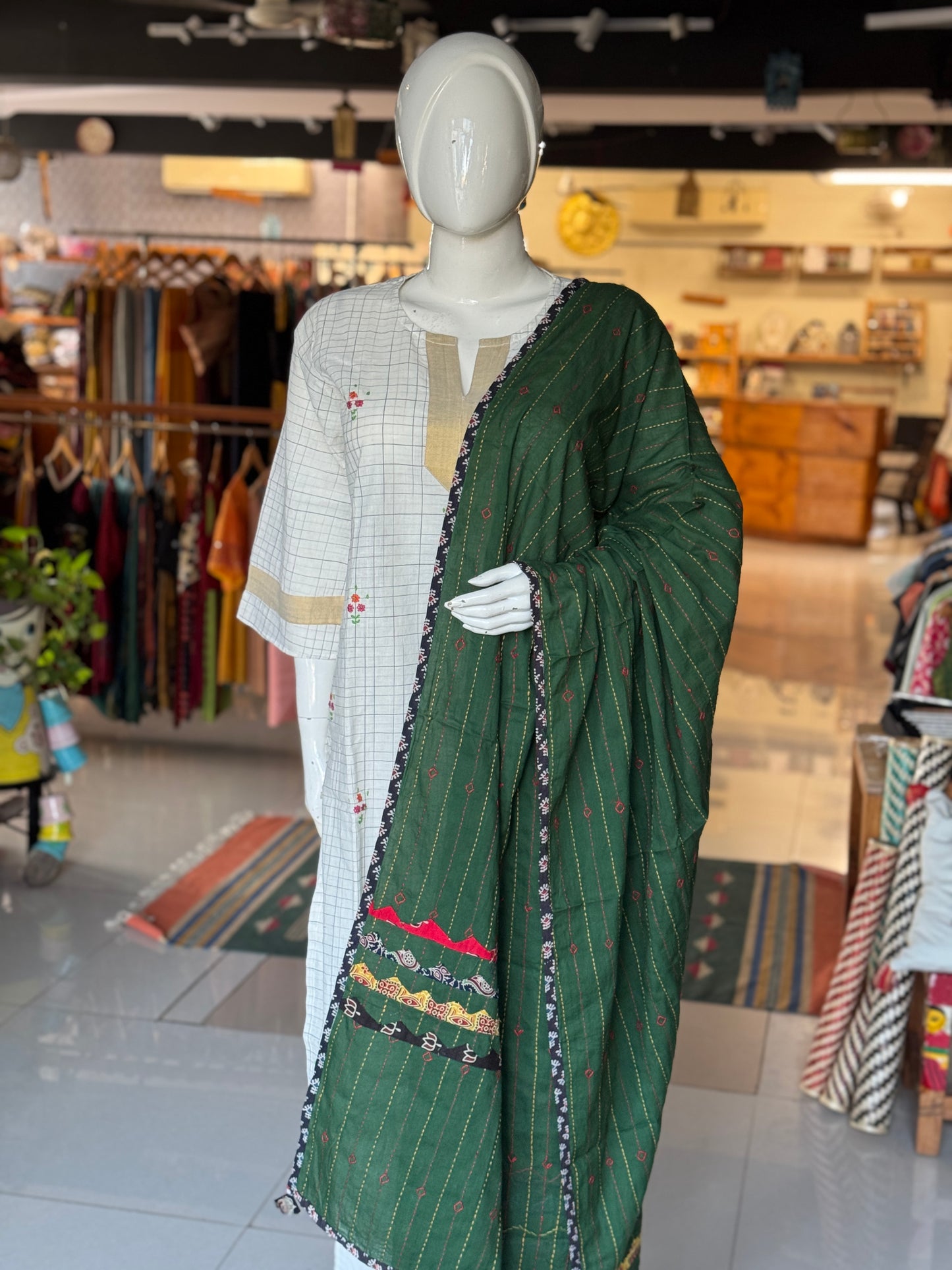 Appliq n hand embroidered mirror work cotton dupatta - click to see multiple designs