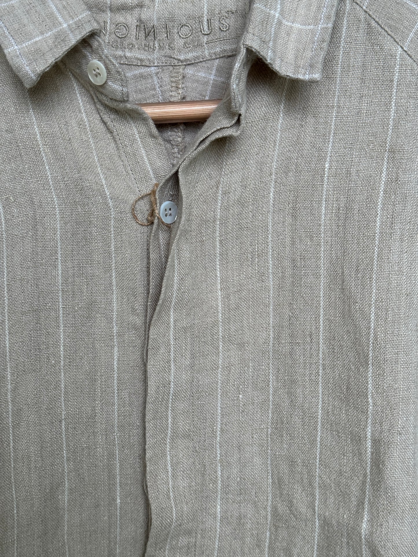 Beige stripes raglan sleeves handwoven full sleeves linen shirt for men