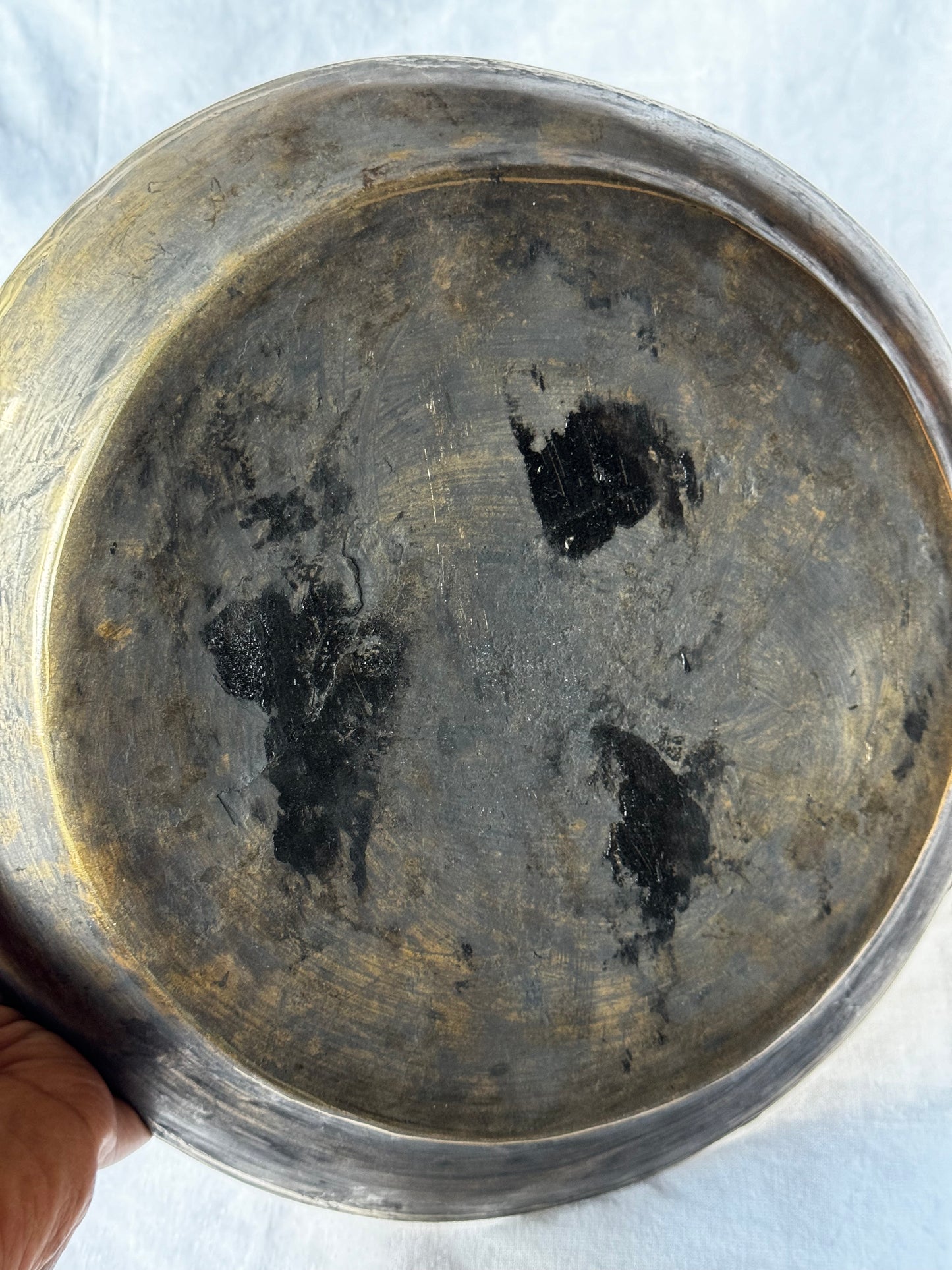 High walled Bronze Kansa handcrafted traditional thali plate - 10 inches top diameter -