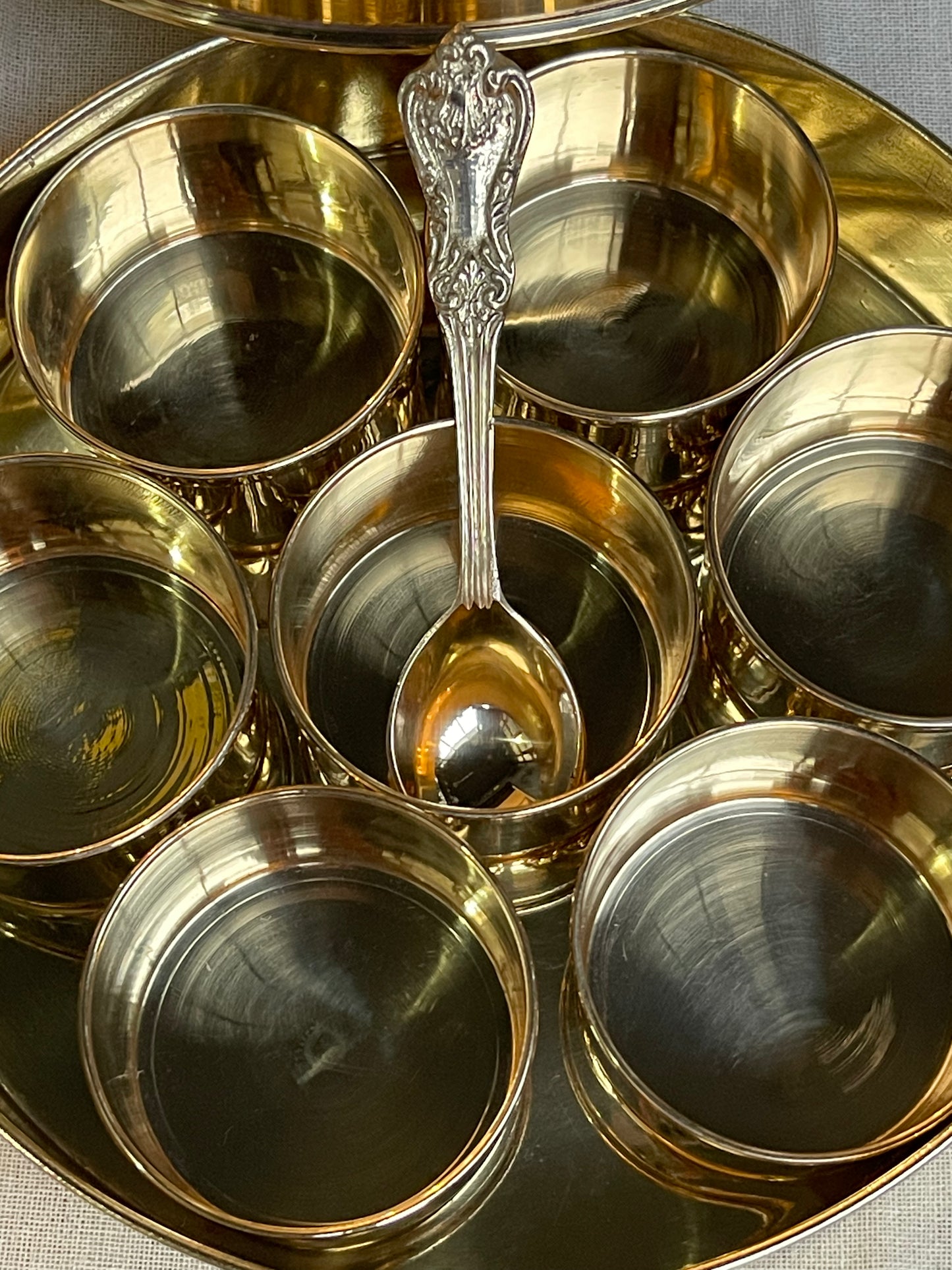 Brass 7 inches spice masala box - with 7 jars and a spoon