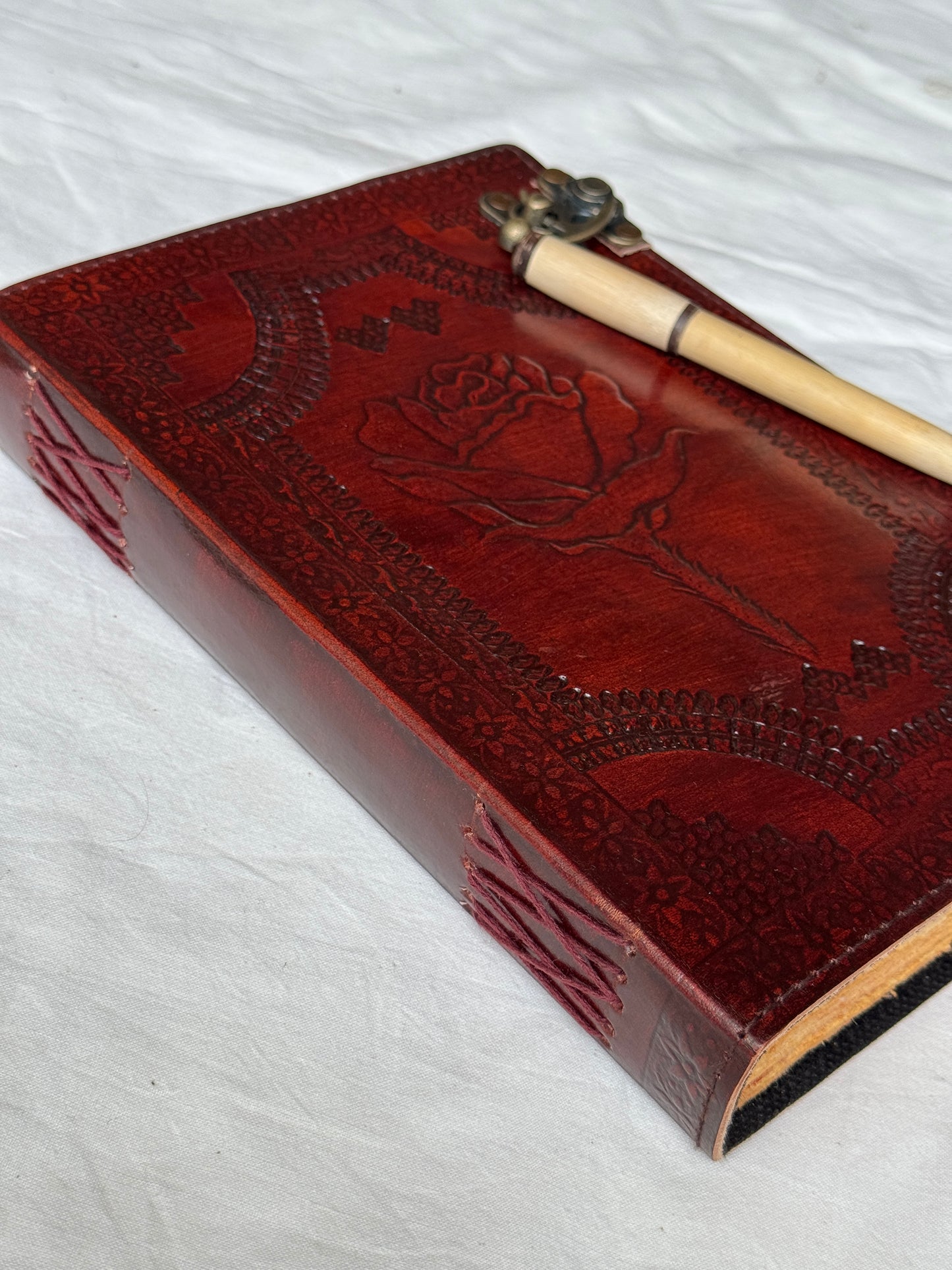 Deckle edged Leather embossed handcrafted notebook with thick handmade papers - 10 x 7 in