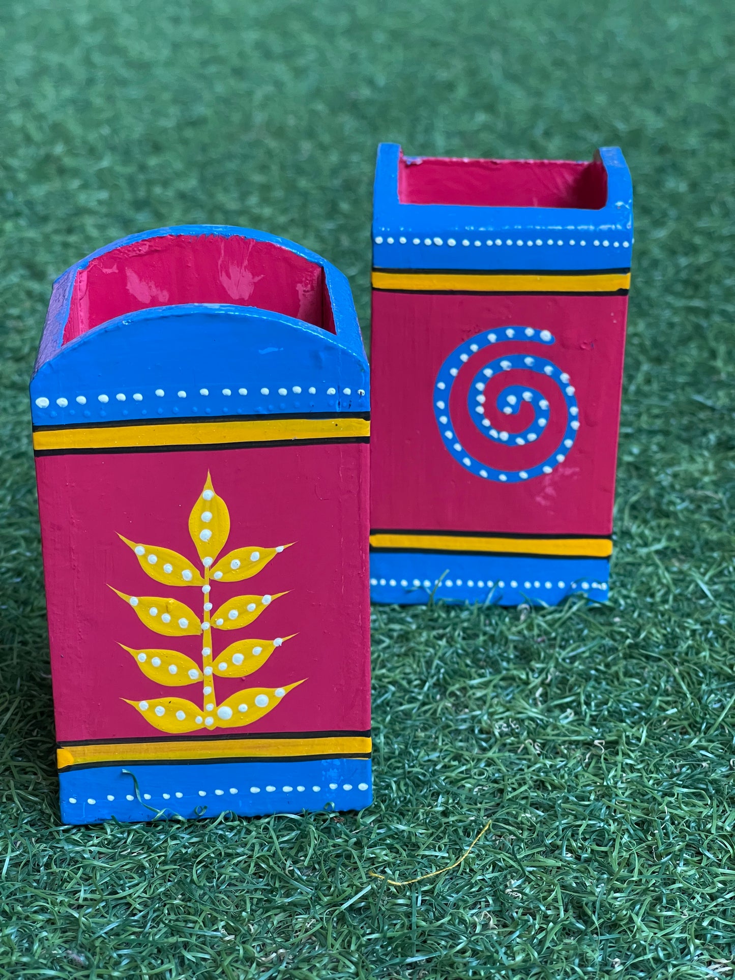 Wooden hand painted pen stand / organizer