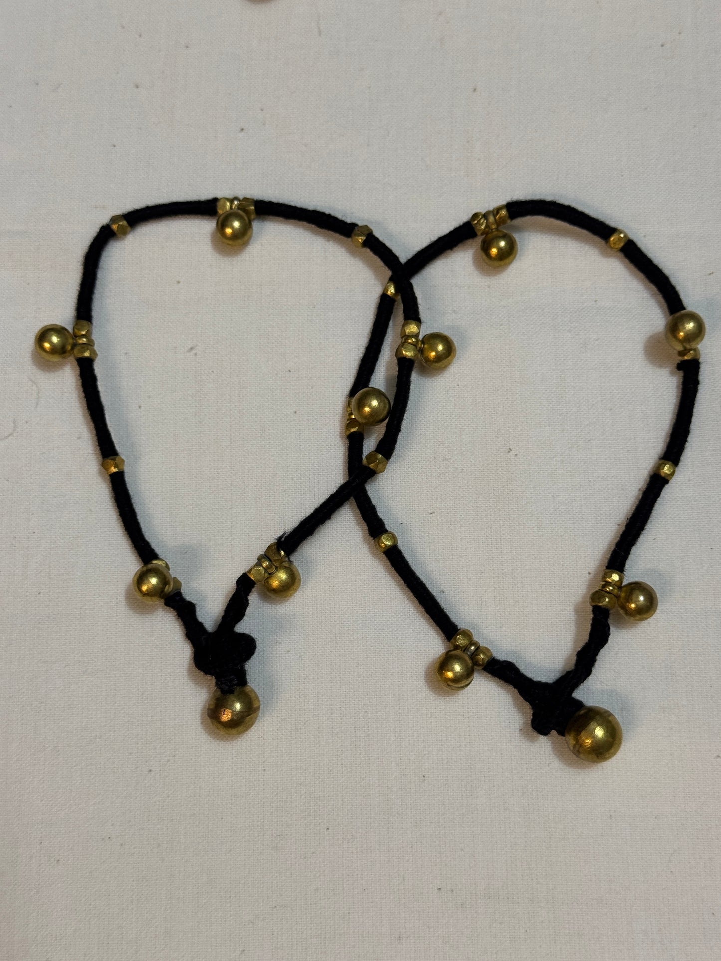 Nazariya anklets pair - handcrafted Dokra brass beads with black thread - multiple designs available