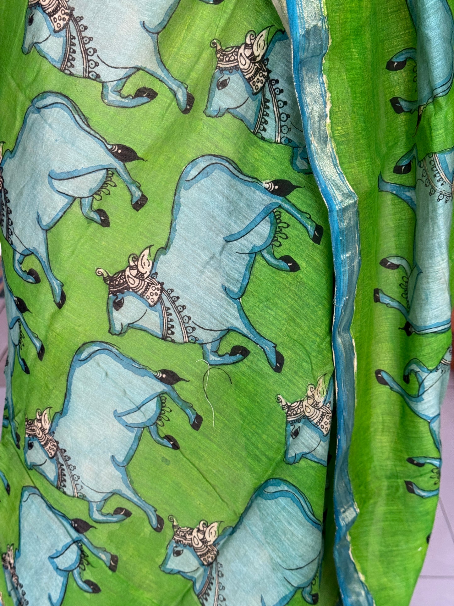 Silk cotton Chanderi hand painted pen Kalamkari dupatta